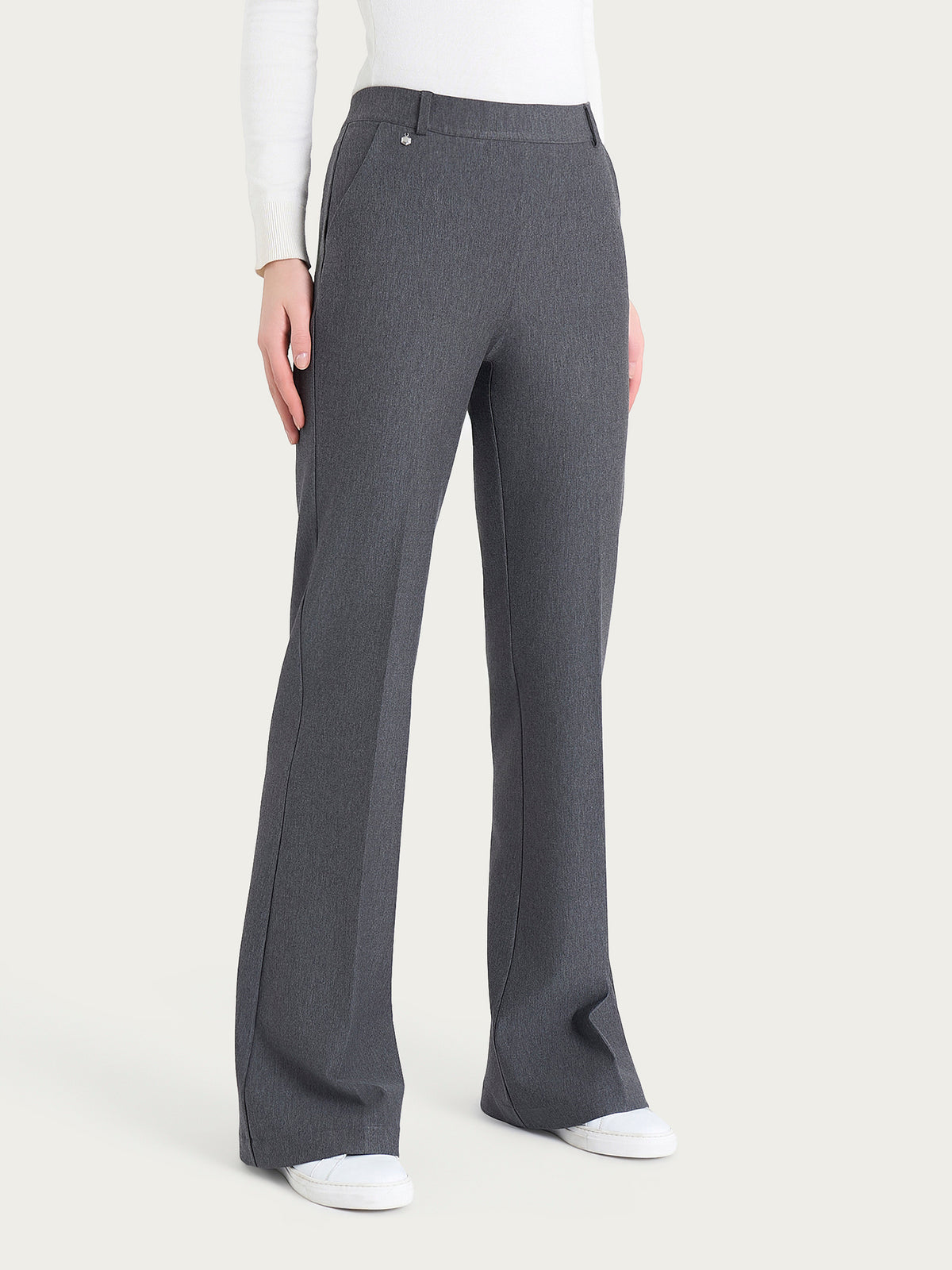 Pantalones largos acampanados con bolsillos en Compact Negro para mujer - Ragno