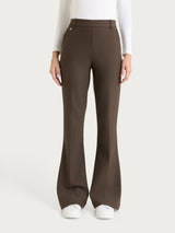 Women's Long Flared Pants with Pockets in Brown Compact - Ragno