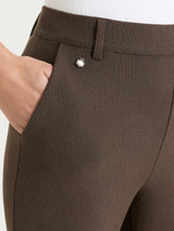 Women's Long Flared Pants with Pockets in Brown Compact - Ragno