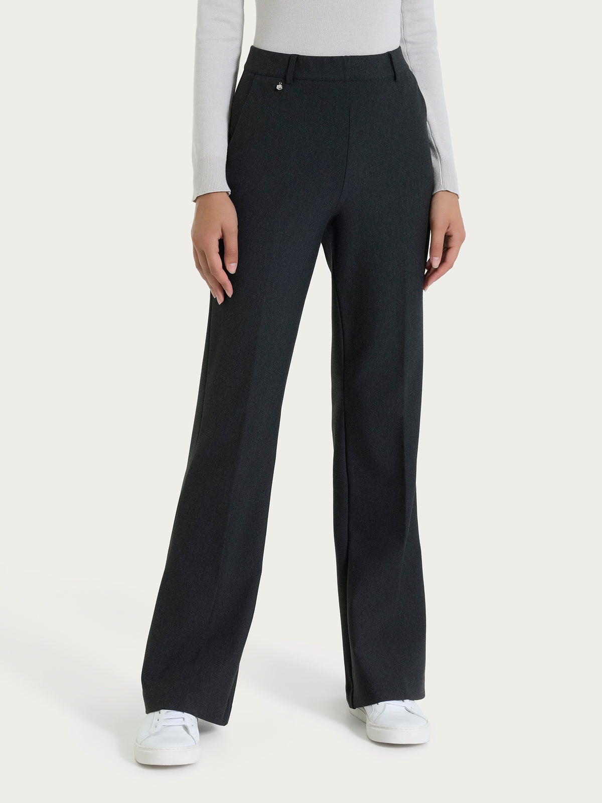 Pantalones largos acampanados con bolsillos en Compact Negro para mujer - Ragno