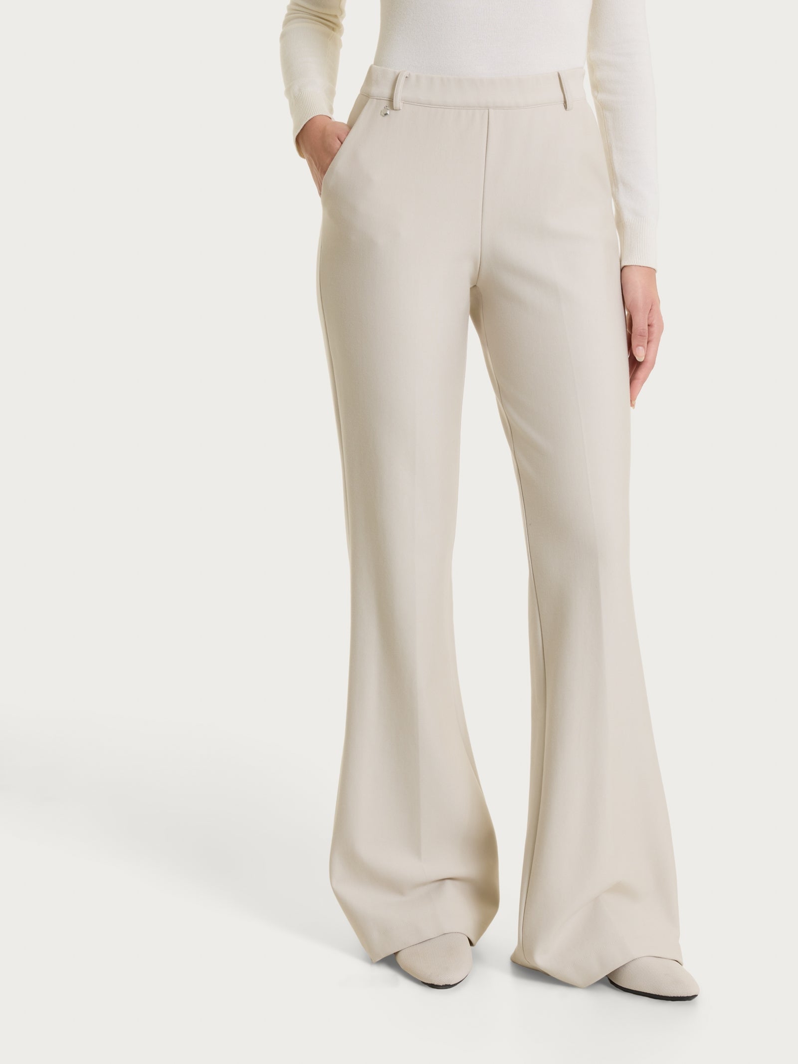 Pantalone flare lungo con tasche in Compact Bianchi Donna - Ragno