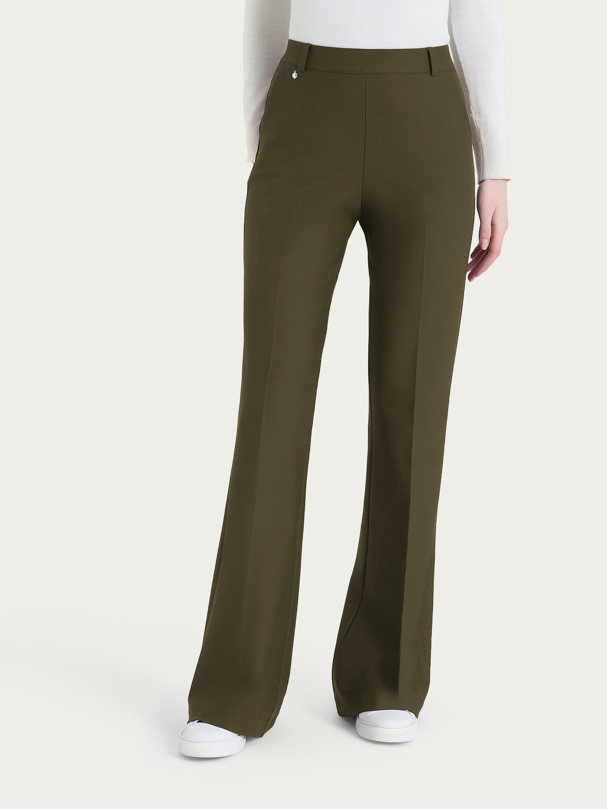 Pantalone flare lungo con tasche in Compact Verdi Donna - Ragno