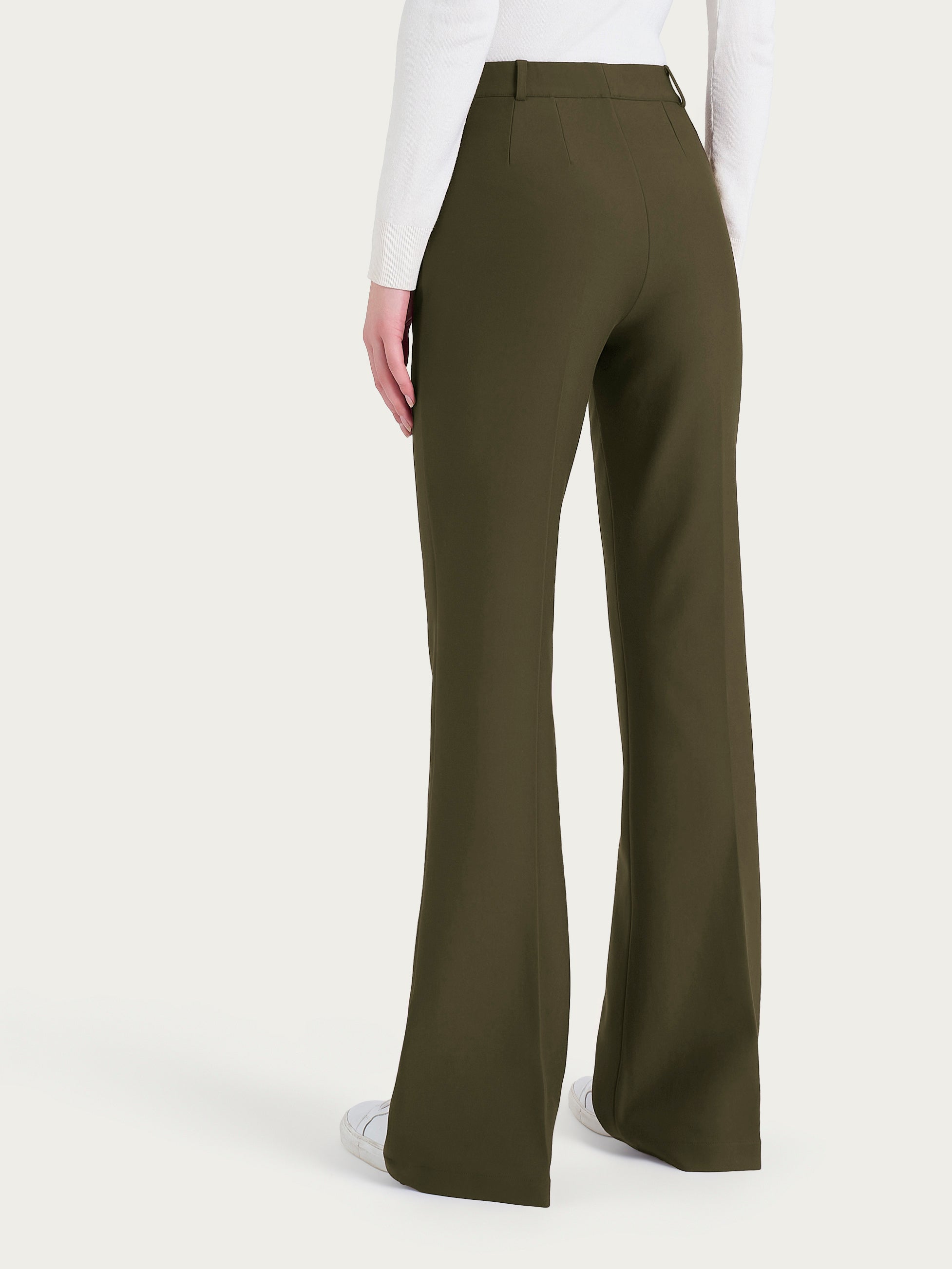 Pantalone flare lungo con tasche in Compact Verdi Donna - Ragno
