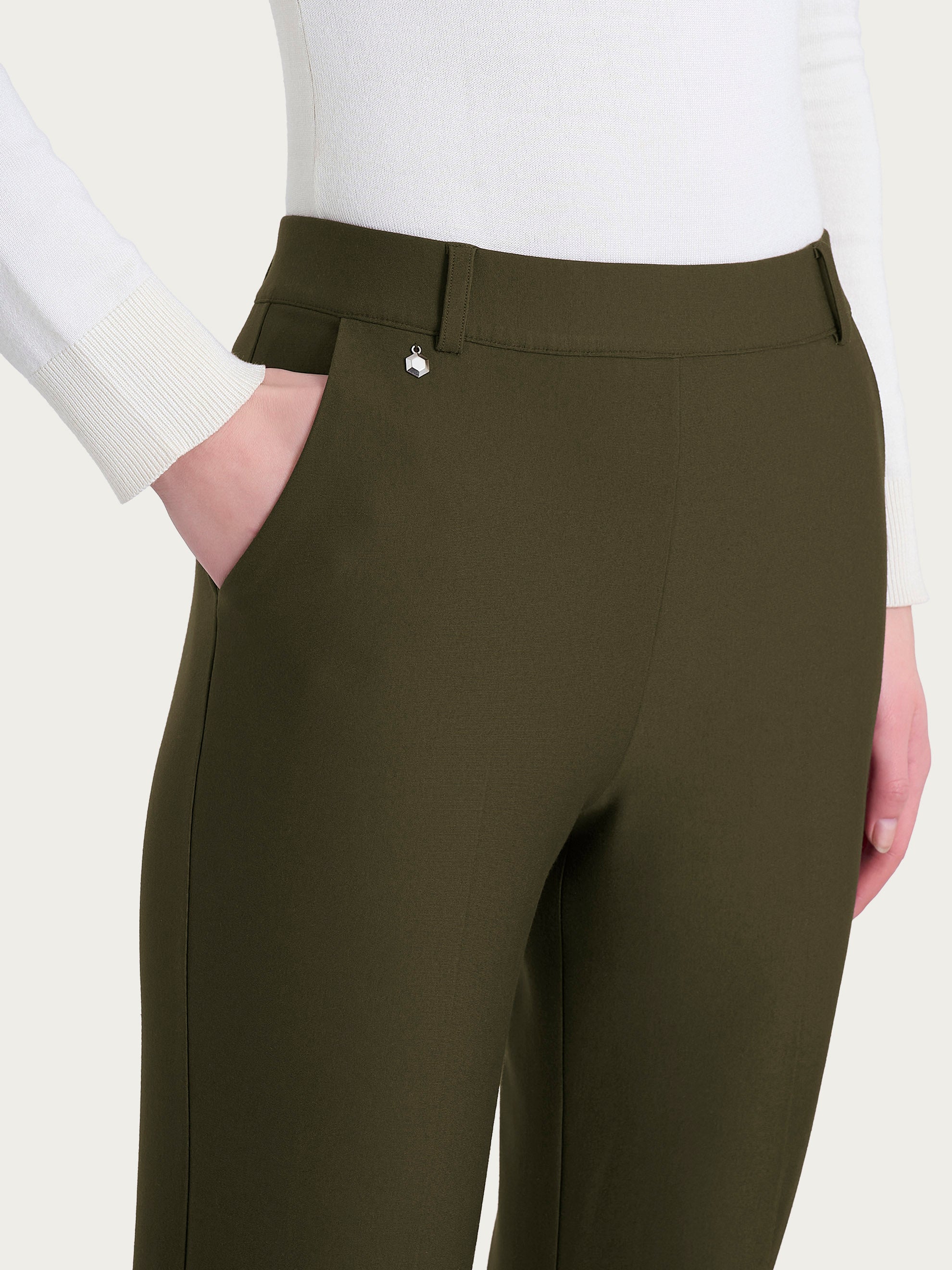 Pantalone flare lungo con tasche in Compact Verdi Donna - Ragno