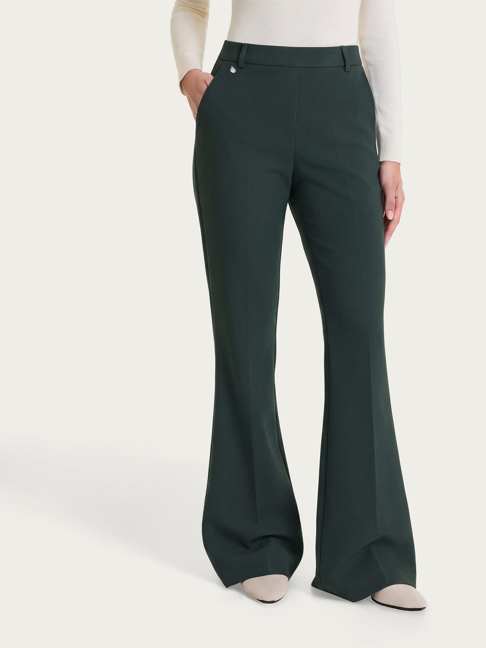 Pantalone flare lungo con tasche in Compact Grigi Donna - Ragno
