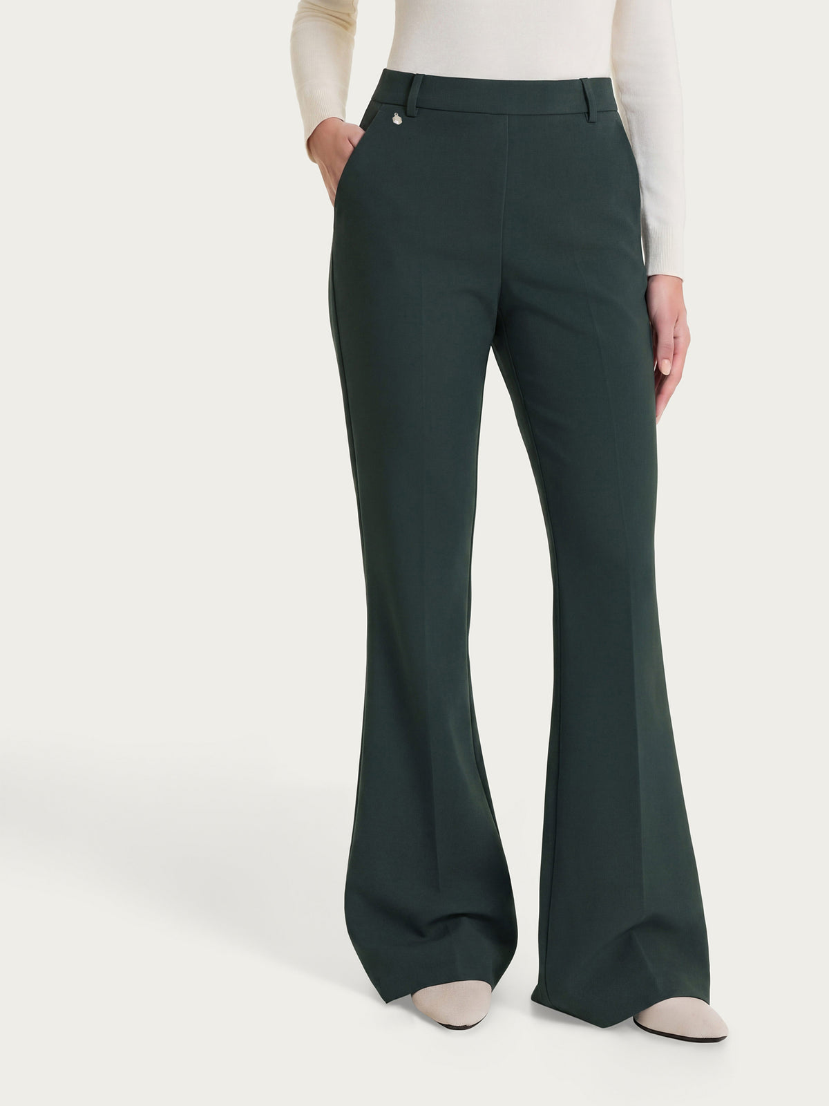 Pantalone flare lungo con tasche in Compact Grigi Donna - Ragno
