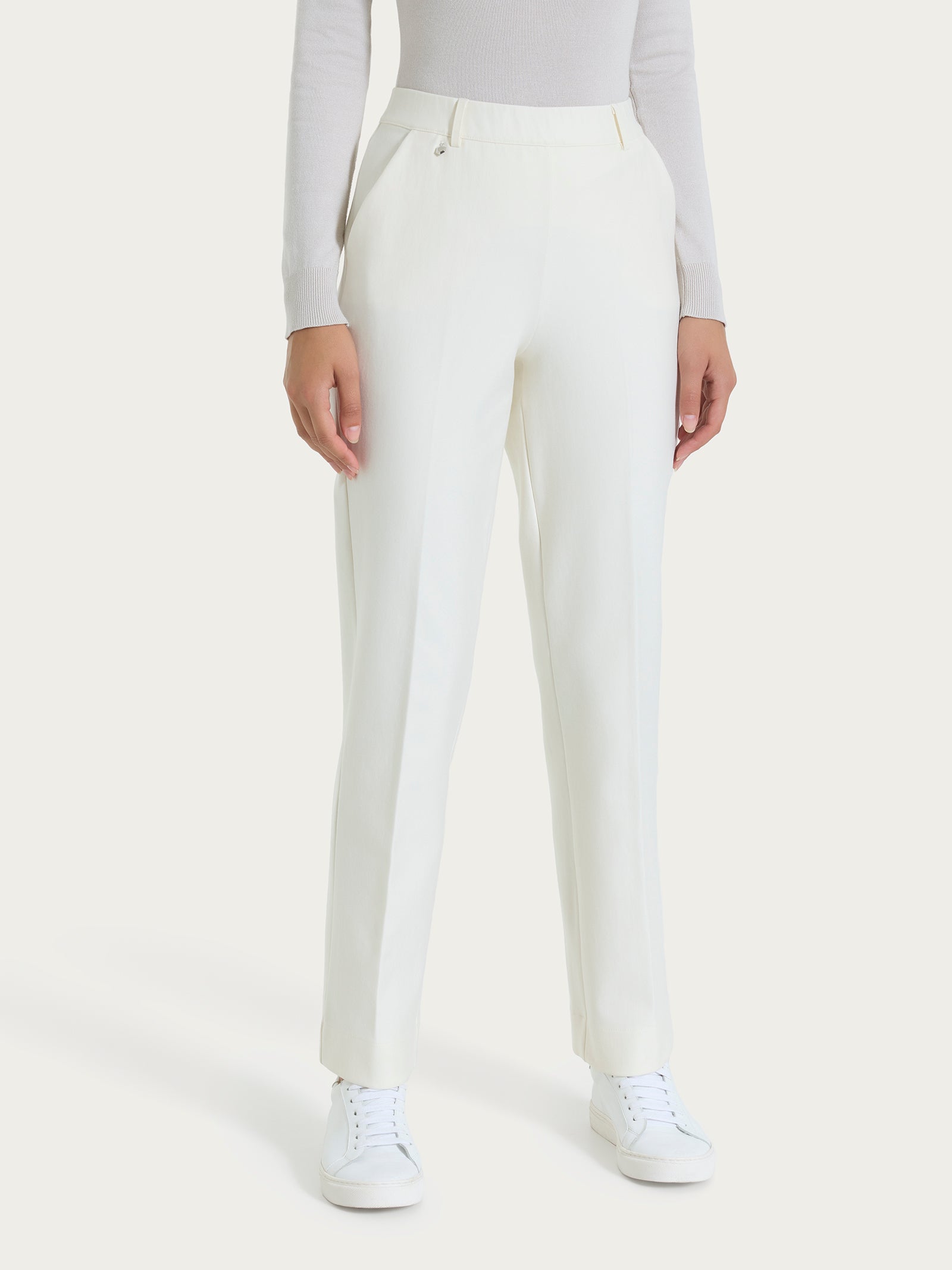 Pantalone ampio con tasche e risvolto in Compact Bianchi Donna - Ragno