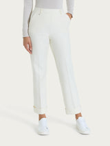 Pantalone ampio con tasche e risvolto in Compact Bianchi Donna - Ragno