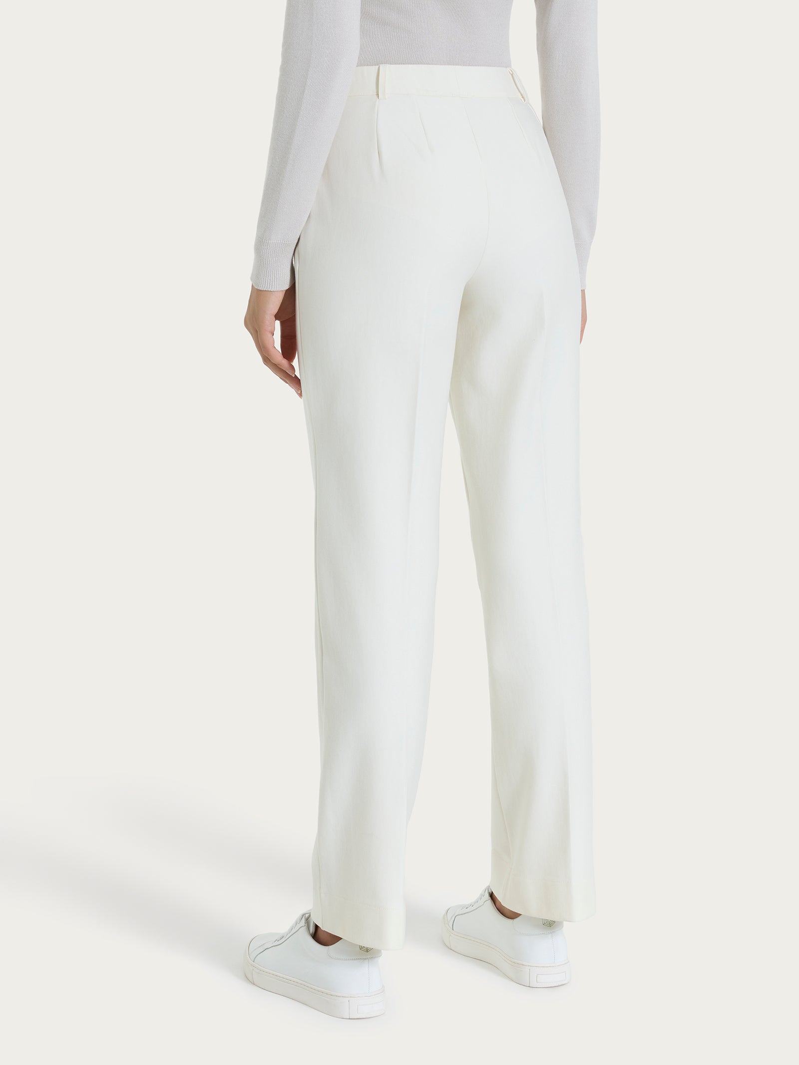 Pantalone ampio con tasche e risvolto in Compact Bianchi Donna - Ragno