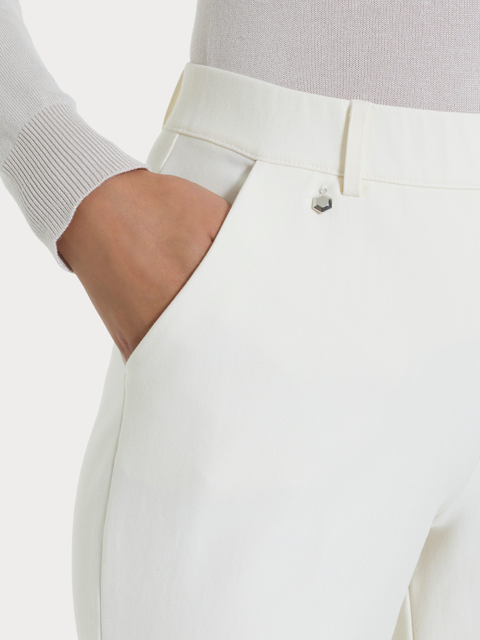 Pantalone ampio con tasche e risvolto in Compact Bianchi Donna - Ragno