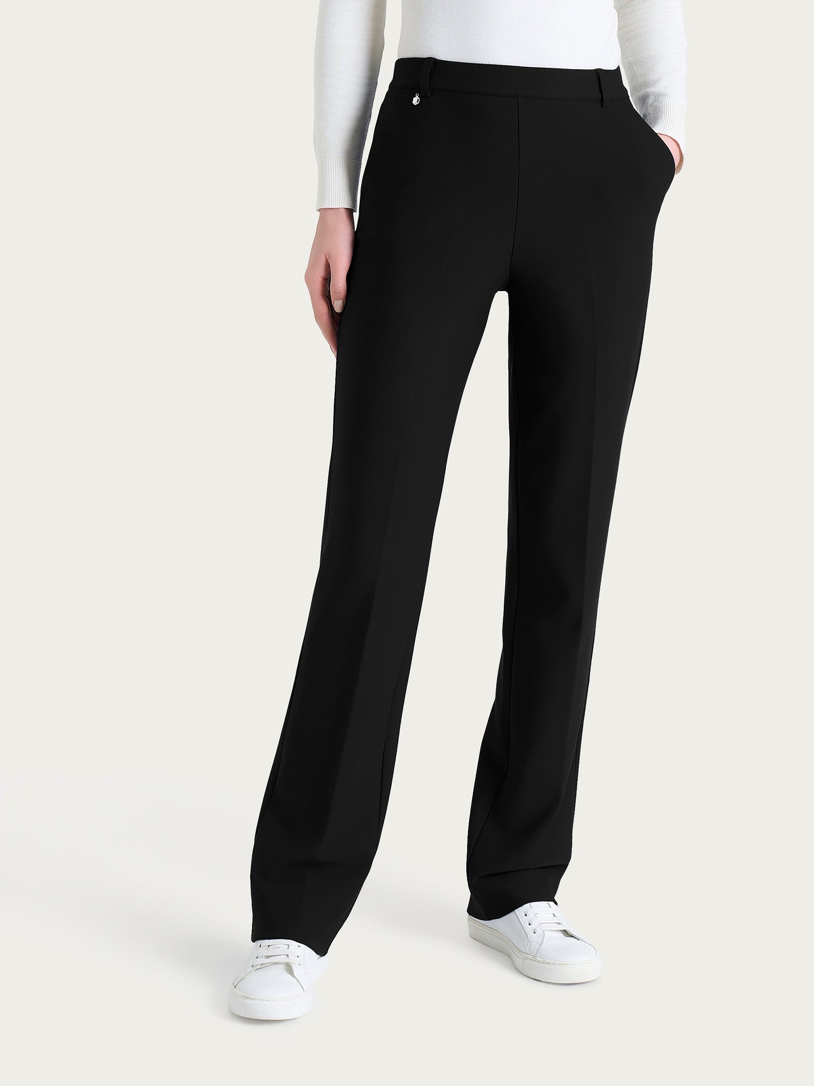 Pantalone ampio con tasche e risvolto in Compact Neri Donna - Ragno