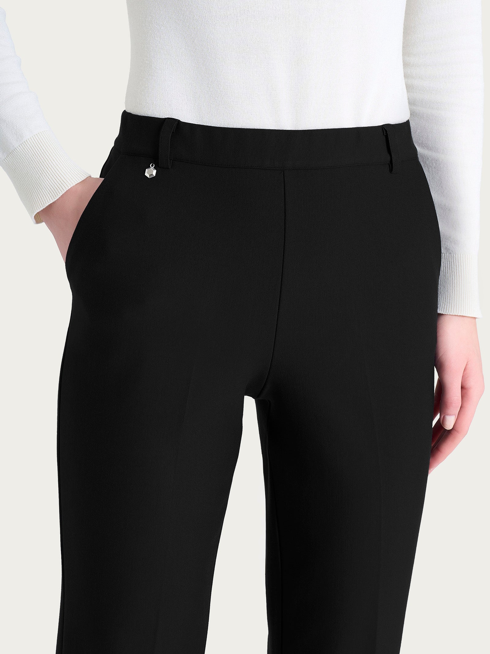 Pantalone ampio con tasche e risvolto in Compact Neri Donna - Ragno