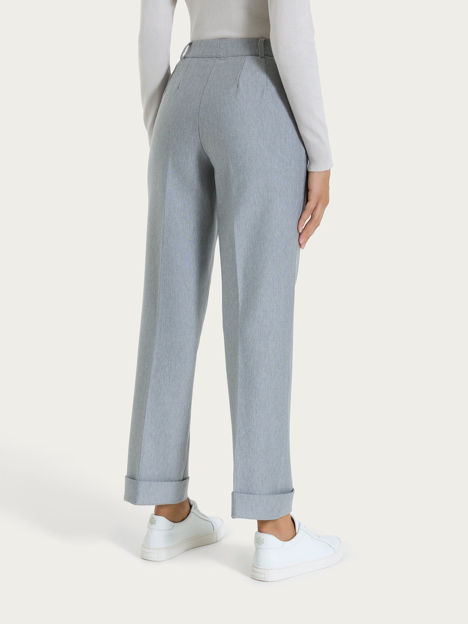 Pantalone ampio con tasche e risvolto in Compact Neri Donna - Ragno