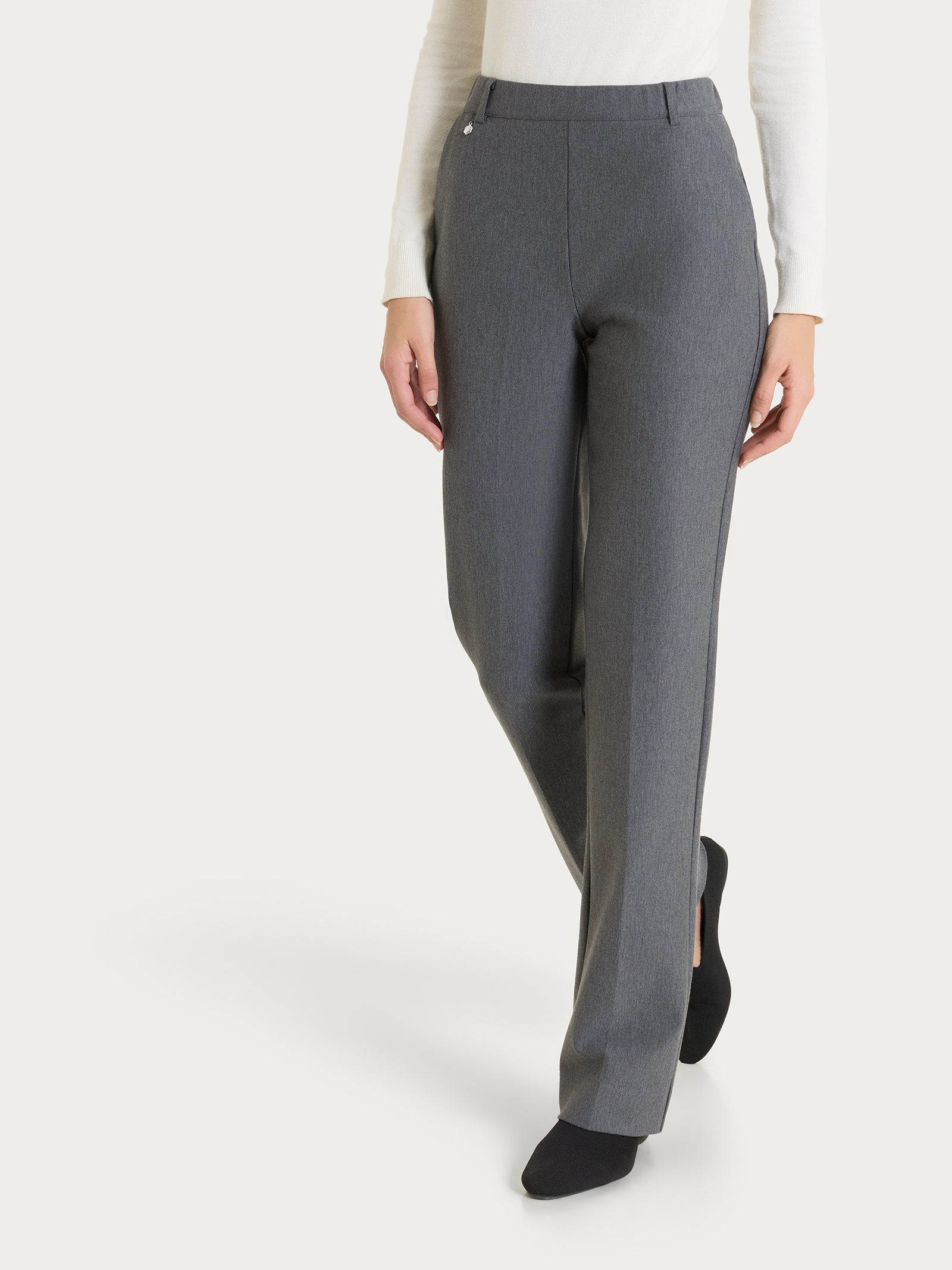Pantalone ampio con tasche e risvolto in Compact Neri Donna - Ragno