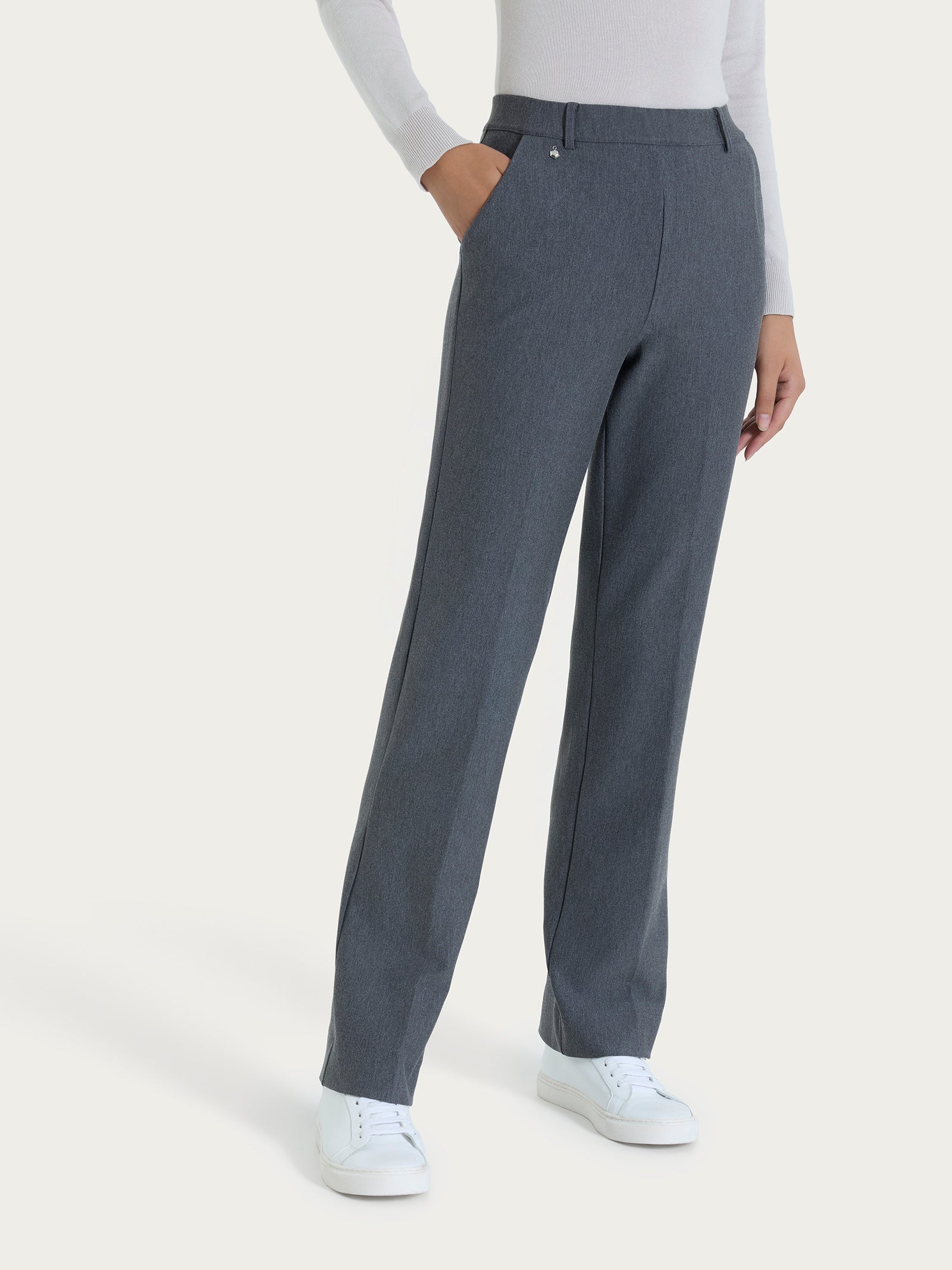 Pantalone ampio con tasche e risvolto in Compact Neri Donna - Ragno