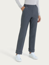 Pantalone ampio con tasche e risvolto in Compact Neri Donna - Ragno