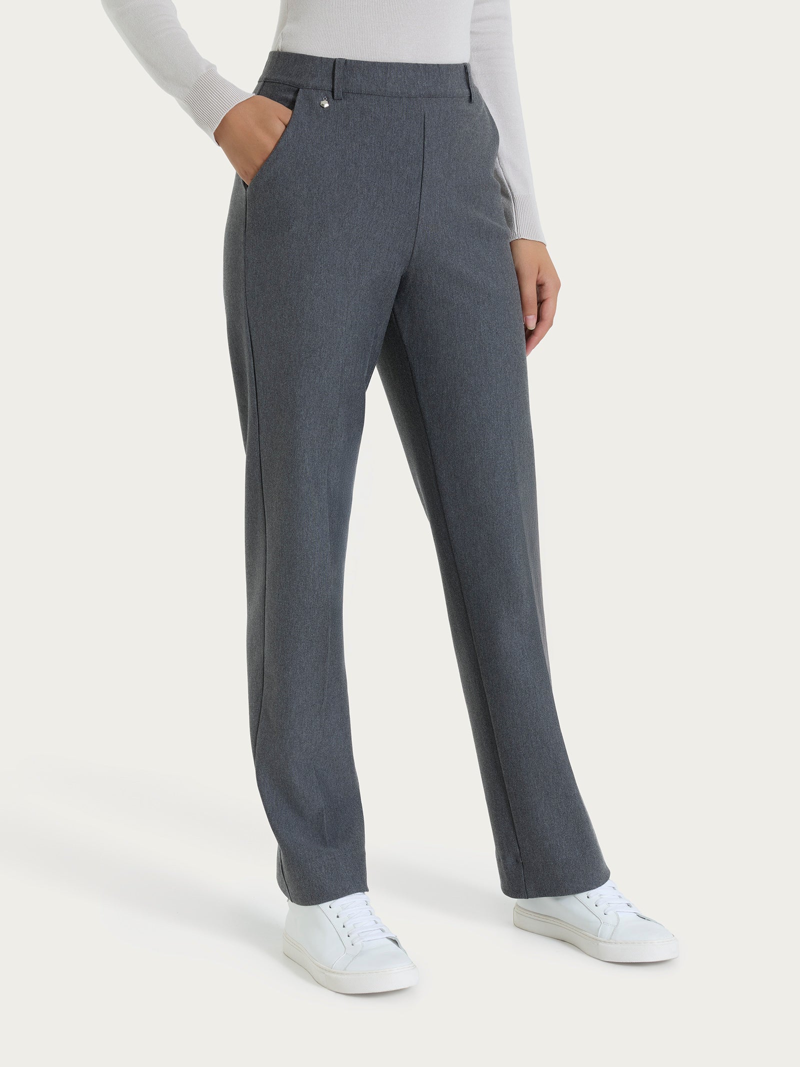 Pantalone ampio con tasche e risvolto in Compact Neri Donna - Ragno