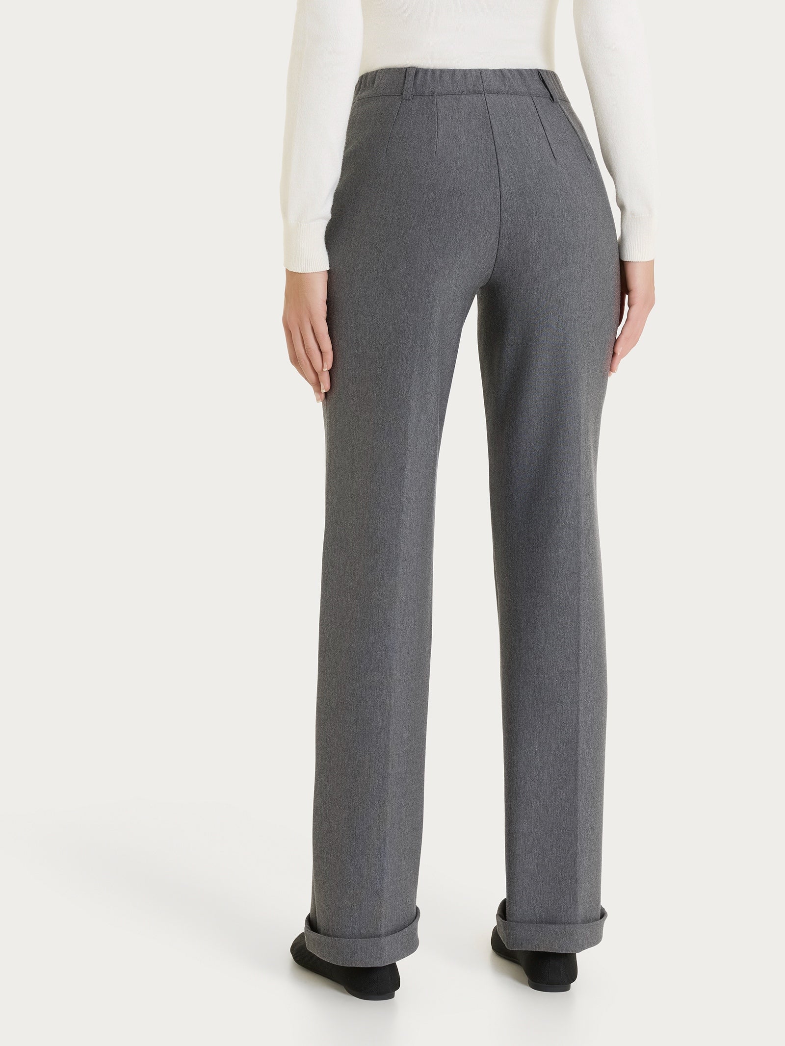 Pantalone ampio con tasche e risvolto in Compact Neri Donna - Ragno