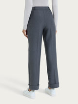 Pantalone ampio con tasche e risvolto in Compact Neri Donna - Ragno