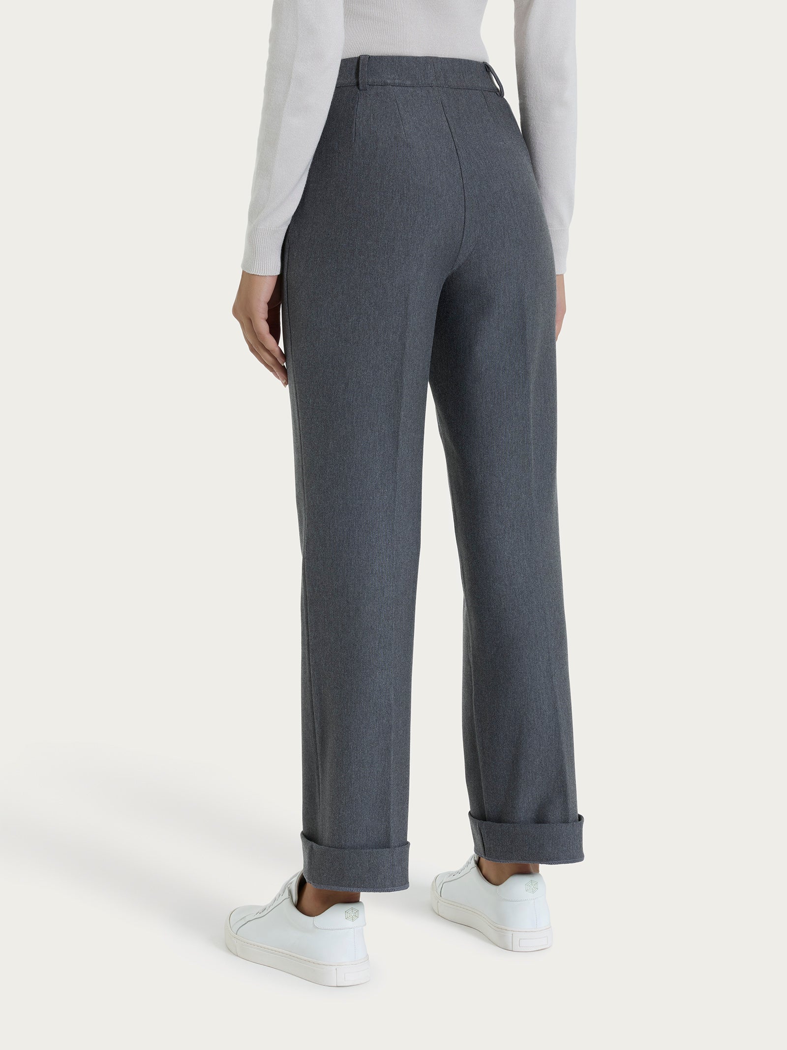 Pantalone ampio con tasche e risvolto in Compact Neri Donna - Ragno