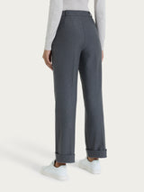 Pantalone ampio con tasche e risvolto in Compact Neri Donna - Ragno