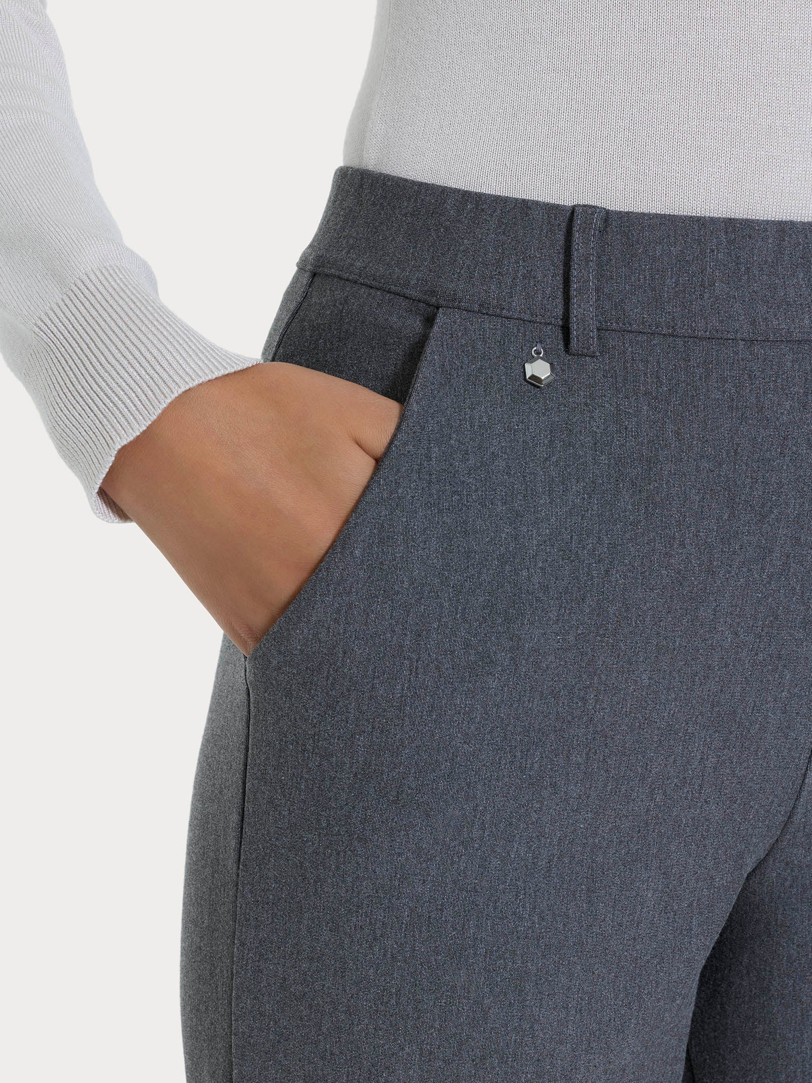 Pantalone ampio con tasche e risvolto in Compact Neri Donna - Ragno