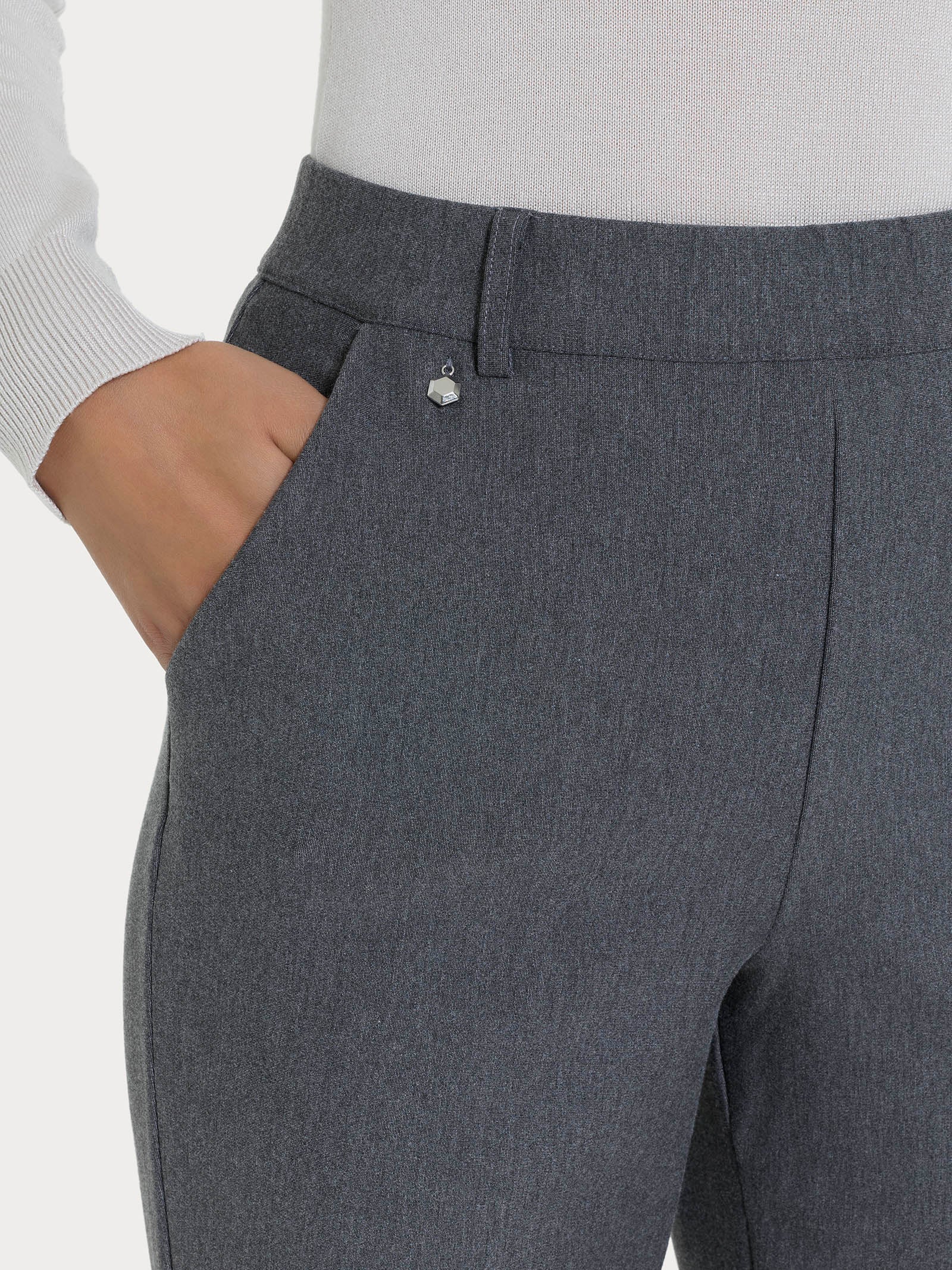 Pantalone ampio con tasche e risvolto in Compact Neri Donna - Ragno