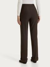 Pantalone ampio con tasche e risvolto in Compact Marroni Donna - Ragno