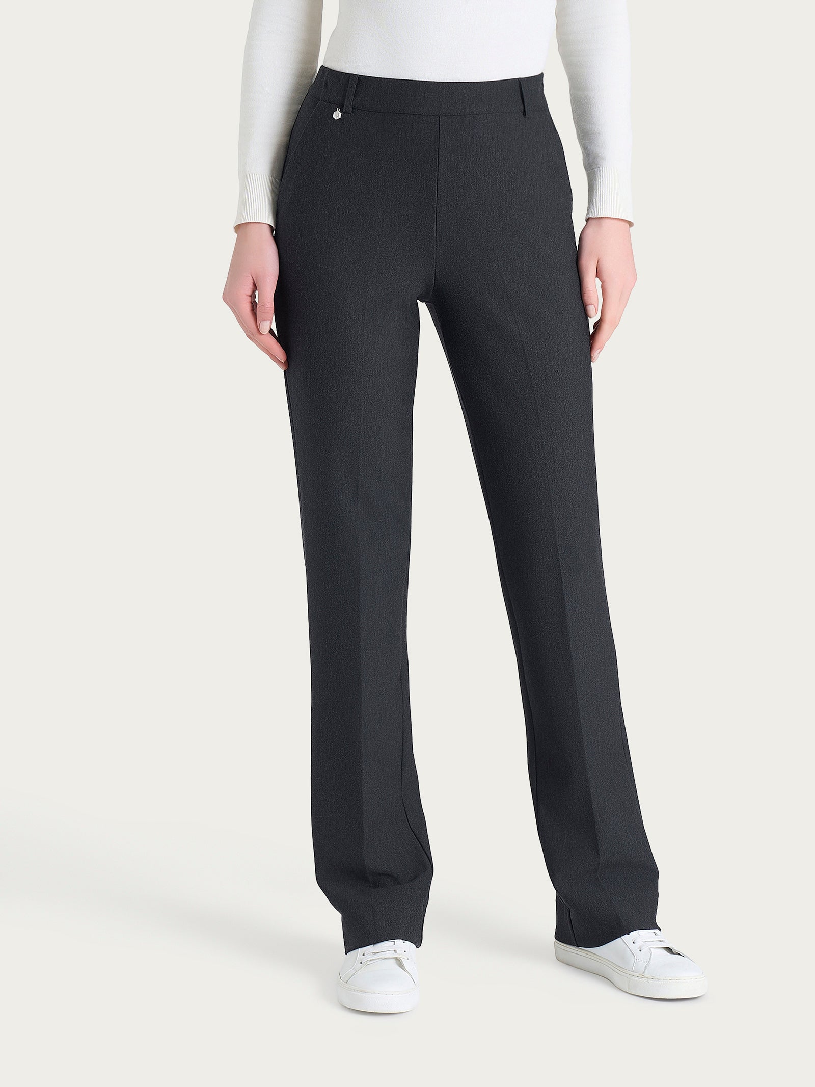 Pantalone ampio con tasche e risvolto in Compact Neri Donna - Ragno