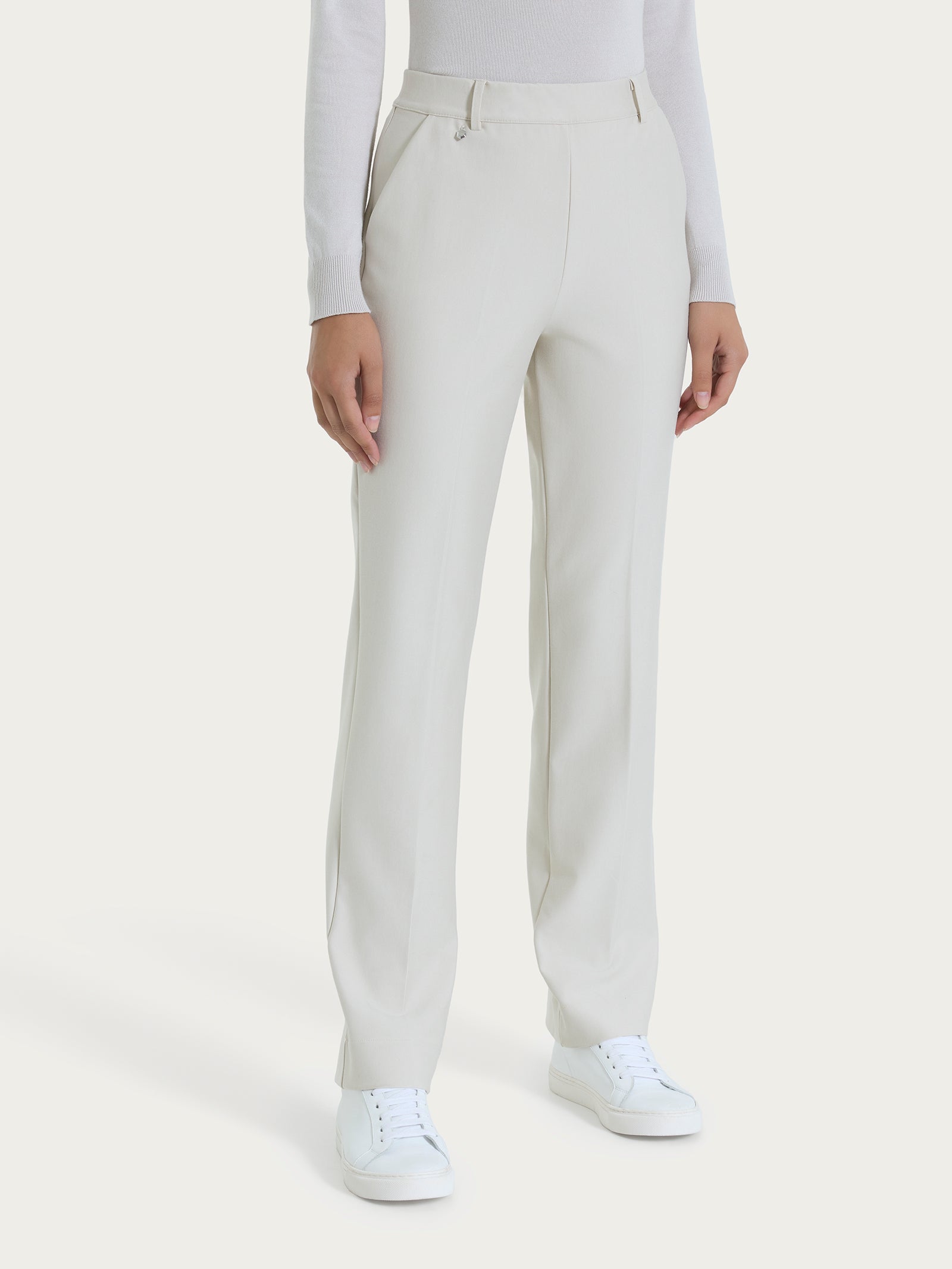 Pantalone ampio con tasche e risvolto in Compact Bianchi Donna - Ragno