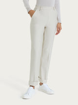 Pantalone ampio con tasche e risvolto in Compact Bianchi Donna - Ragno
