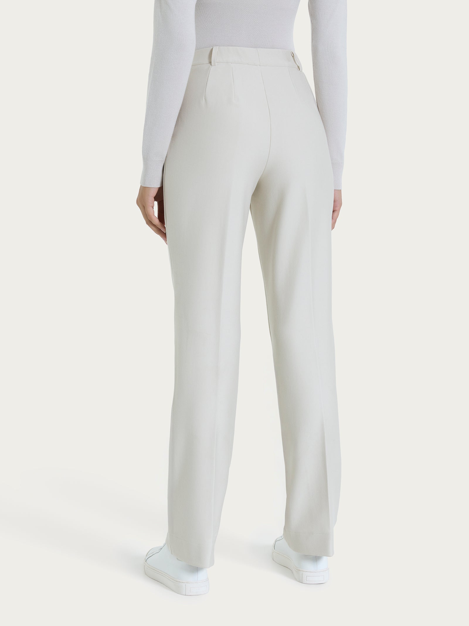 Pantalone ampio con tasche e risvolto in Compact Bianchi Donna - Ragno