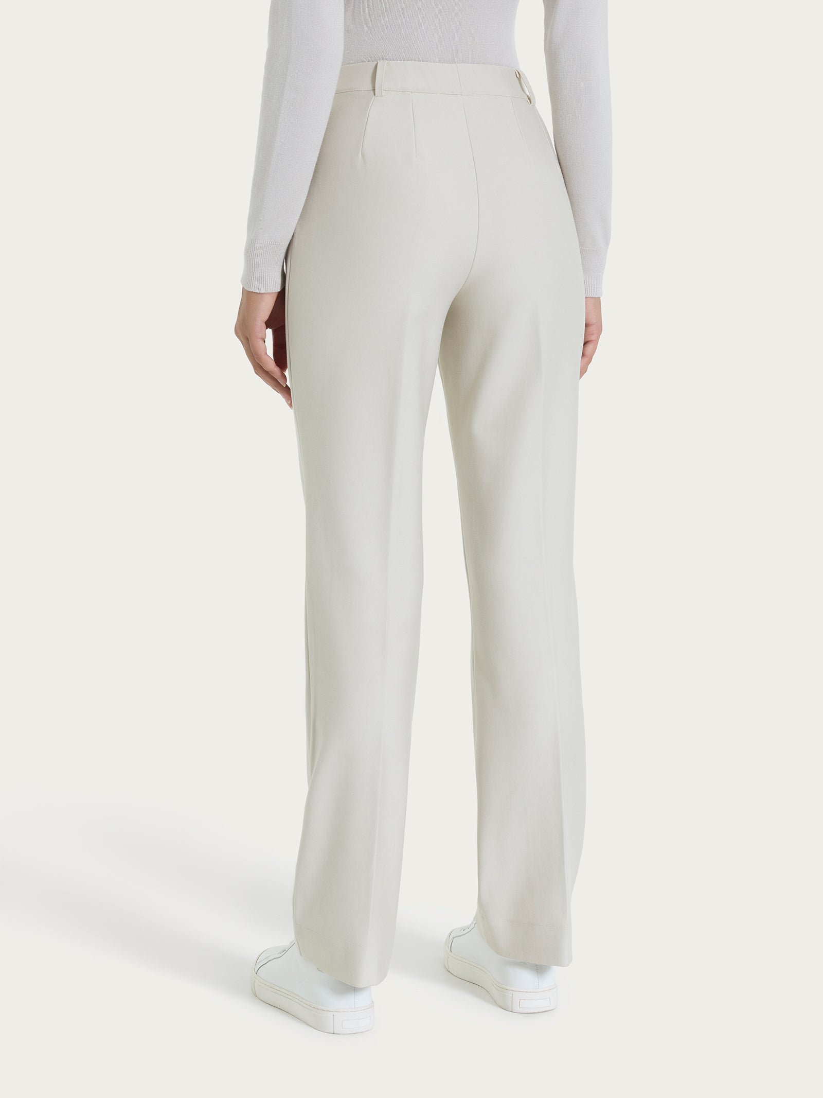 Pantalone ampio con tasche e risvolto in Compact Bianchi Donna - Ragno