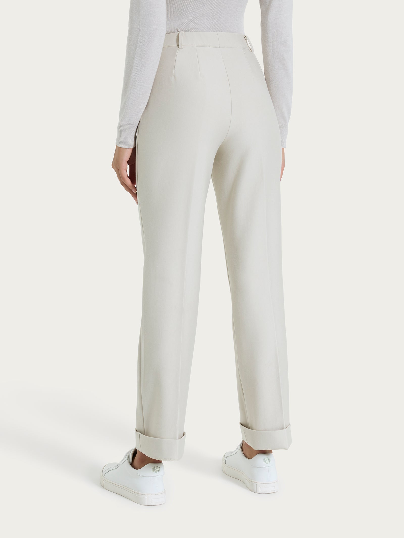 Pantalone ampio con tasche e risvolto in Compact Bianchi Donna - Ragno
