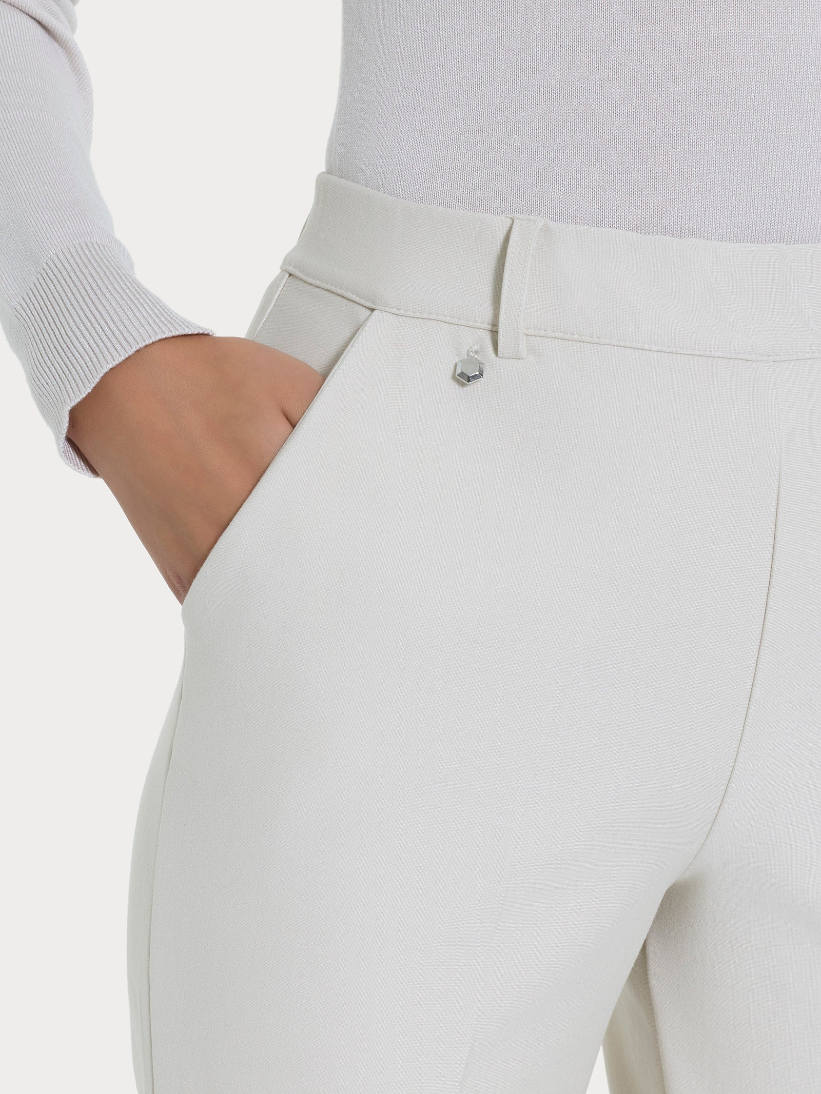 Pantalone ampio con tasche e risvolto in Compact Bianchi Donna - Ragno