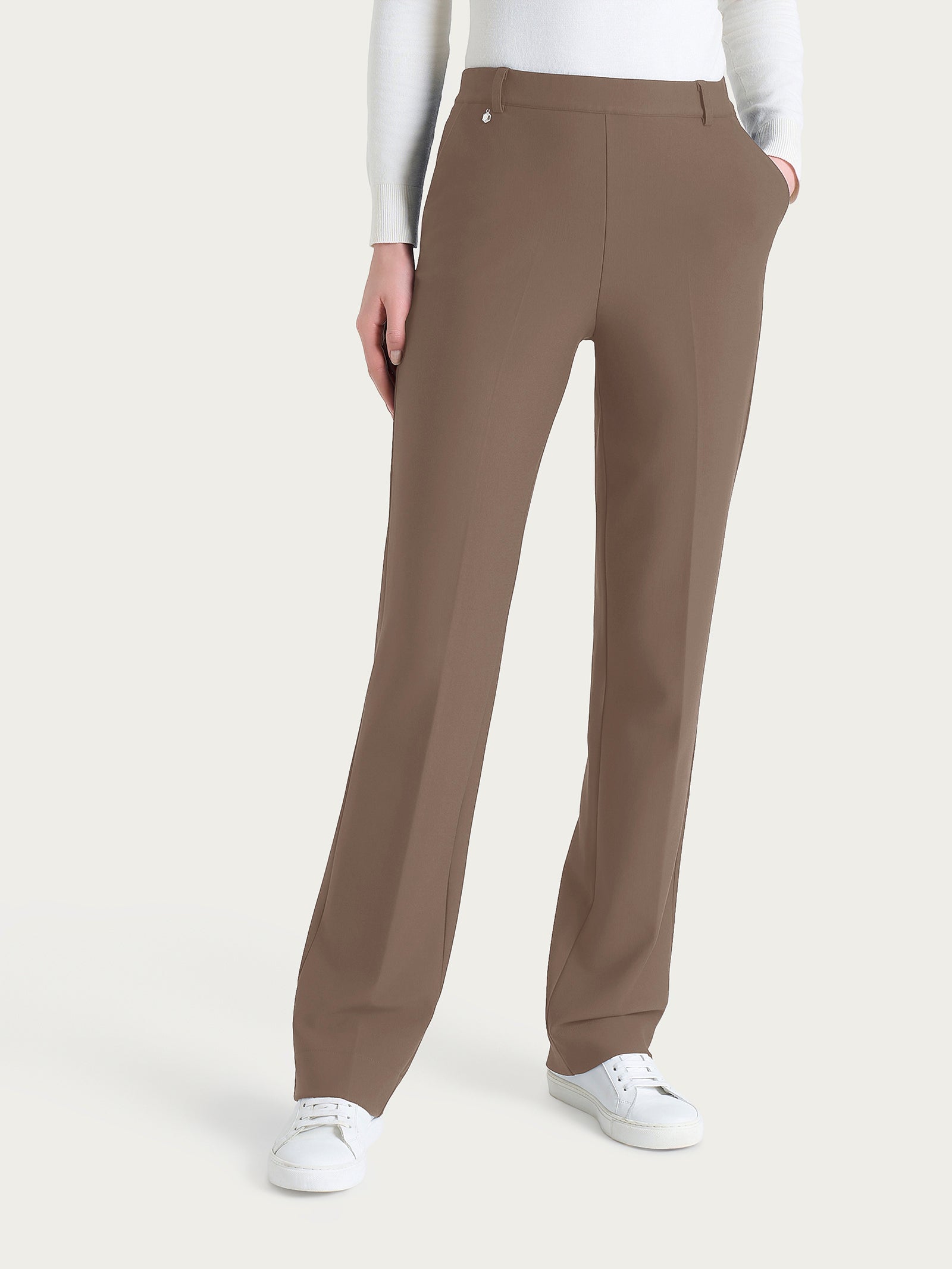 Pantalone ampio con tasche e risvolto in Compact Marroni Donna - Ragno