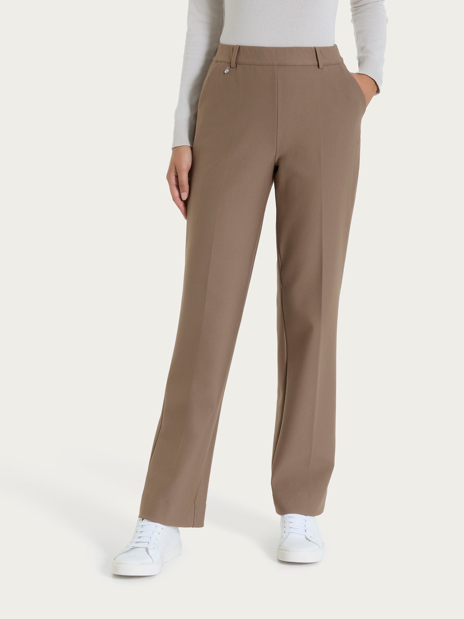 Pantalone ampio con tasche e risvolto in Compact Marroni Donna - Ragno