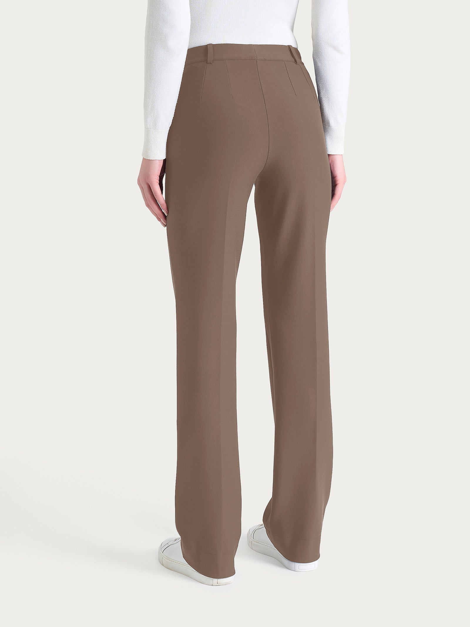Pantalone ampio con tasche e risvolto in Compact Marroni Donna - Ragno