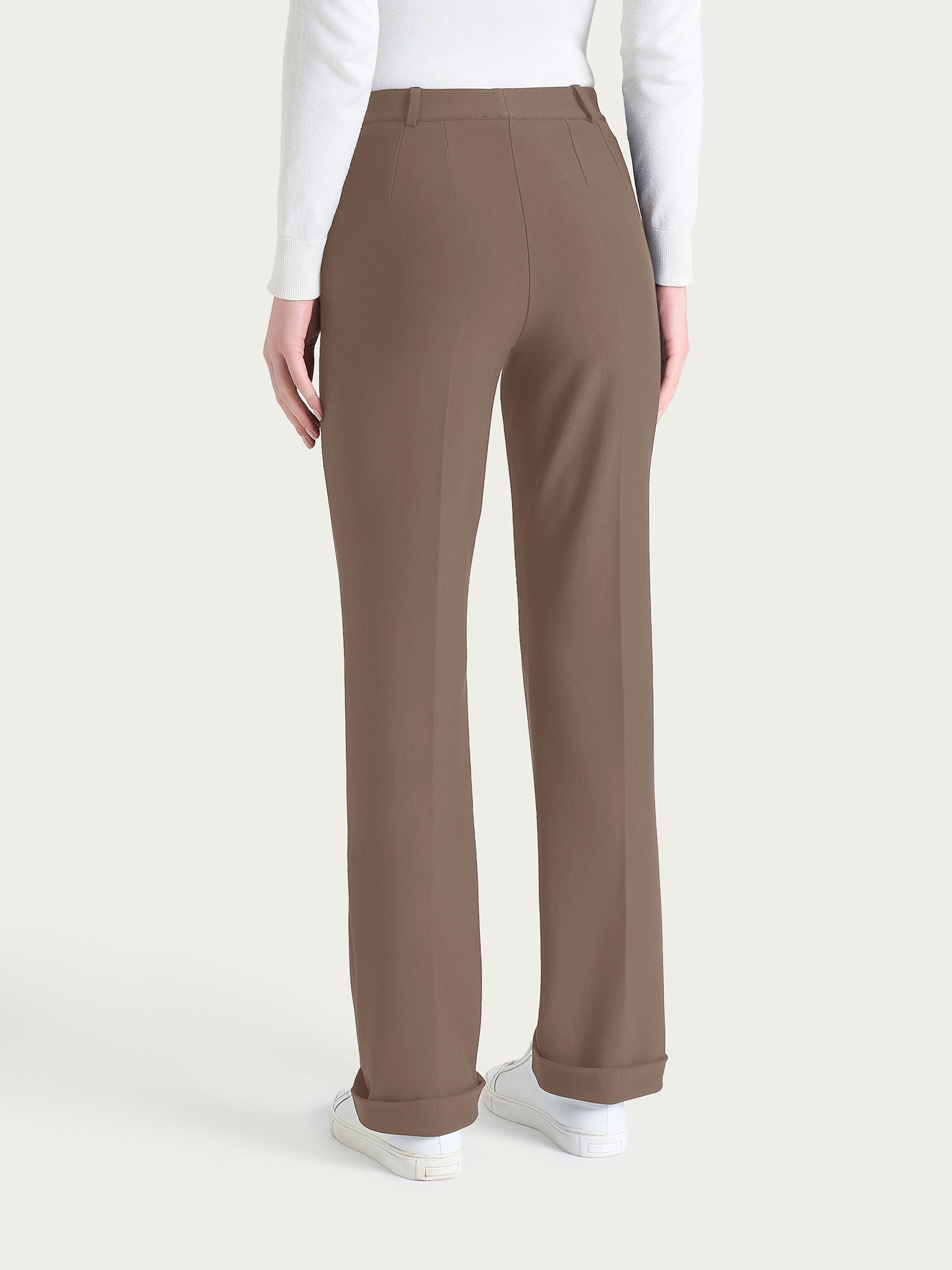 Pantalone ampio con tasche e risvolto in Compact Marroni Donna - Ragno