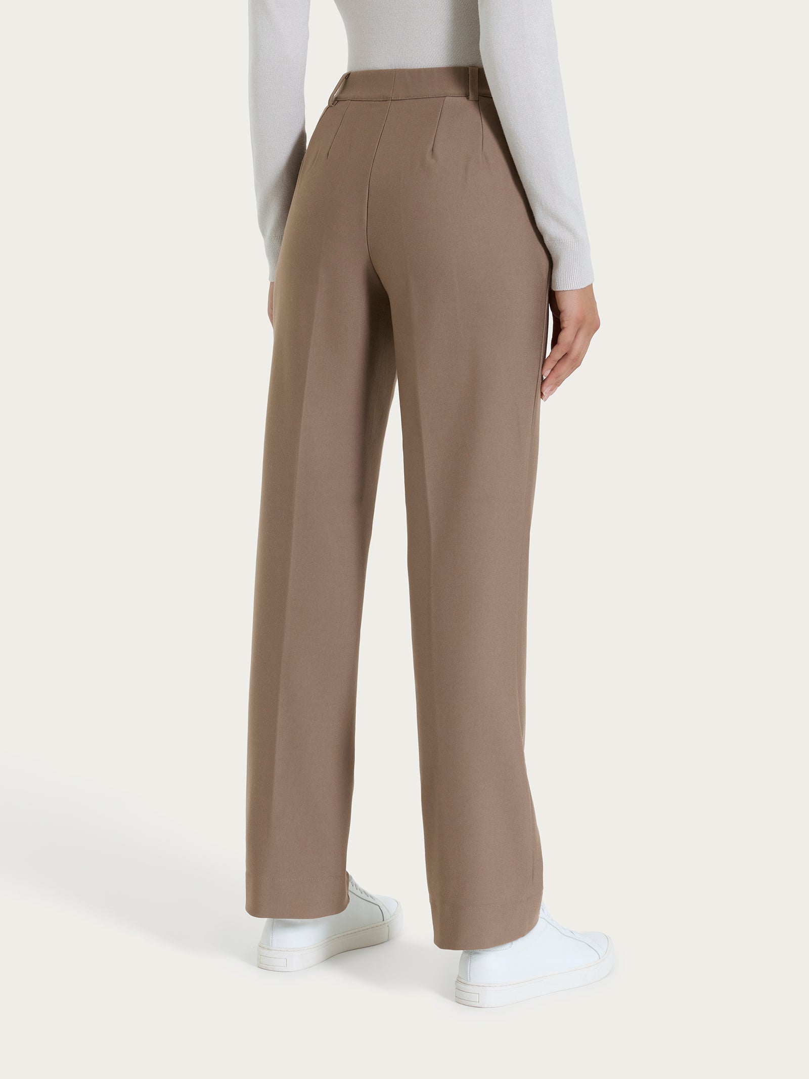 Pantalone ampio con tasche e risvolto in Compact Marroni Donna - Ragno