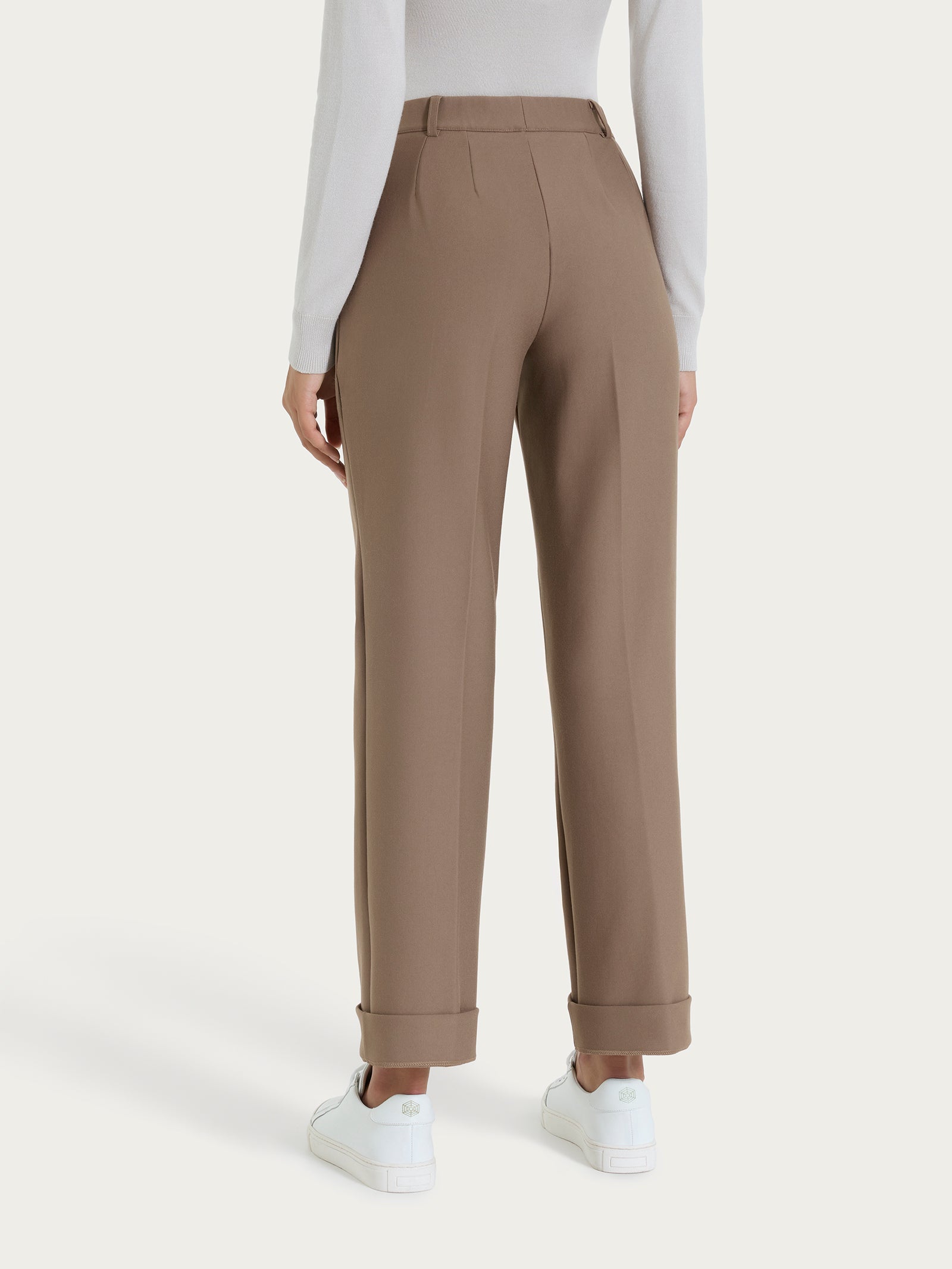 Pantalone ampio con tasche e risvolto in Compact Marroni Donna - Ragno