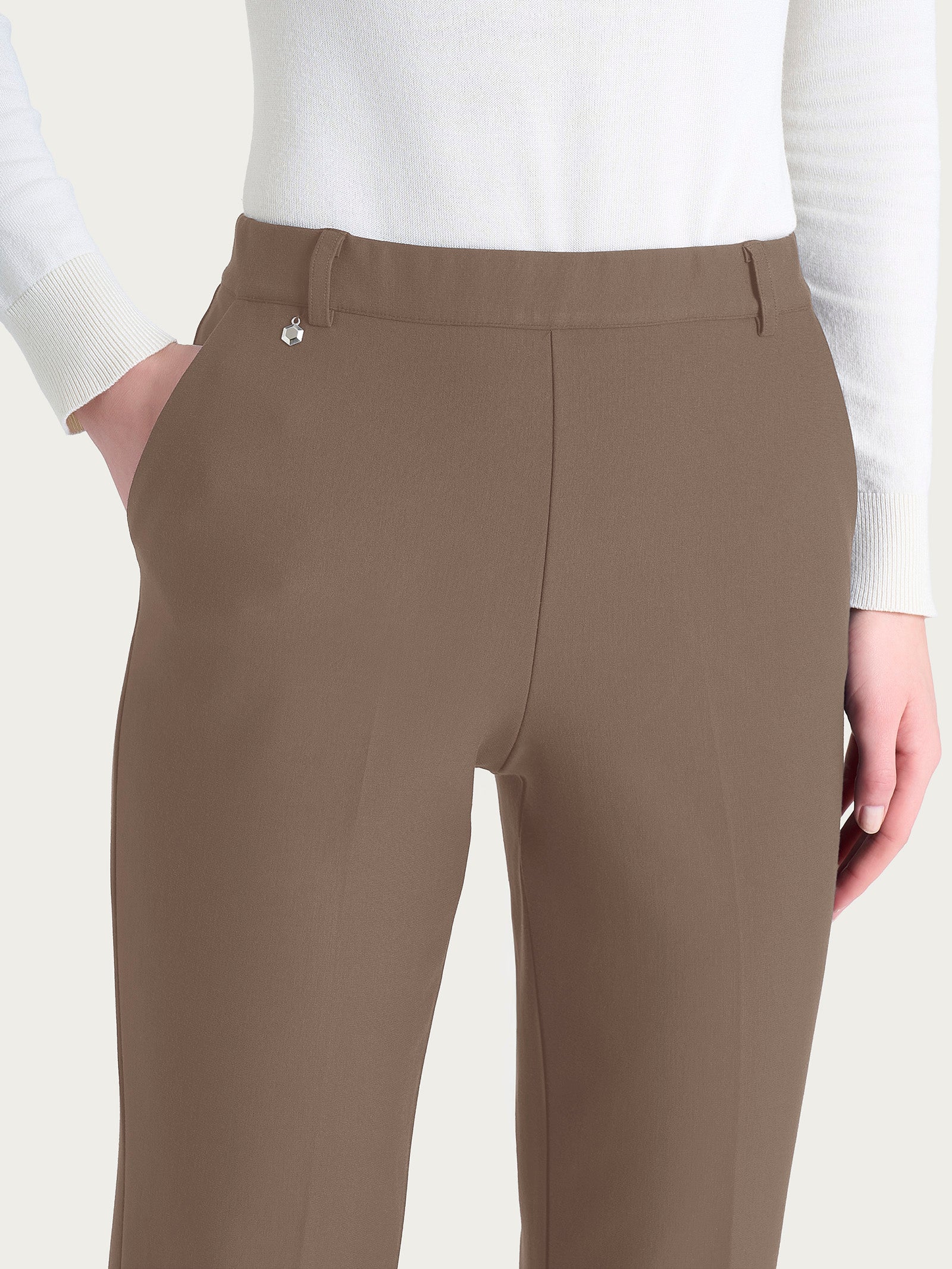 Pantalone ampio con tasche e risvolto in Compact Marroni Donna - Ragno