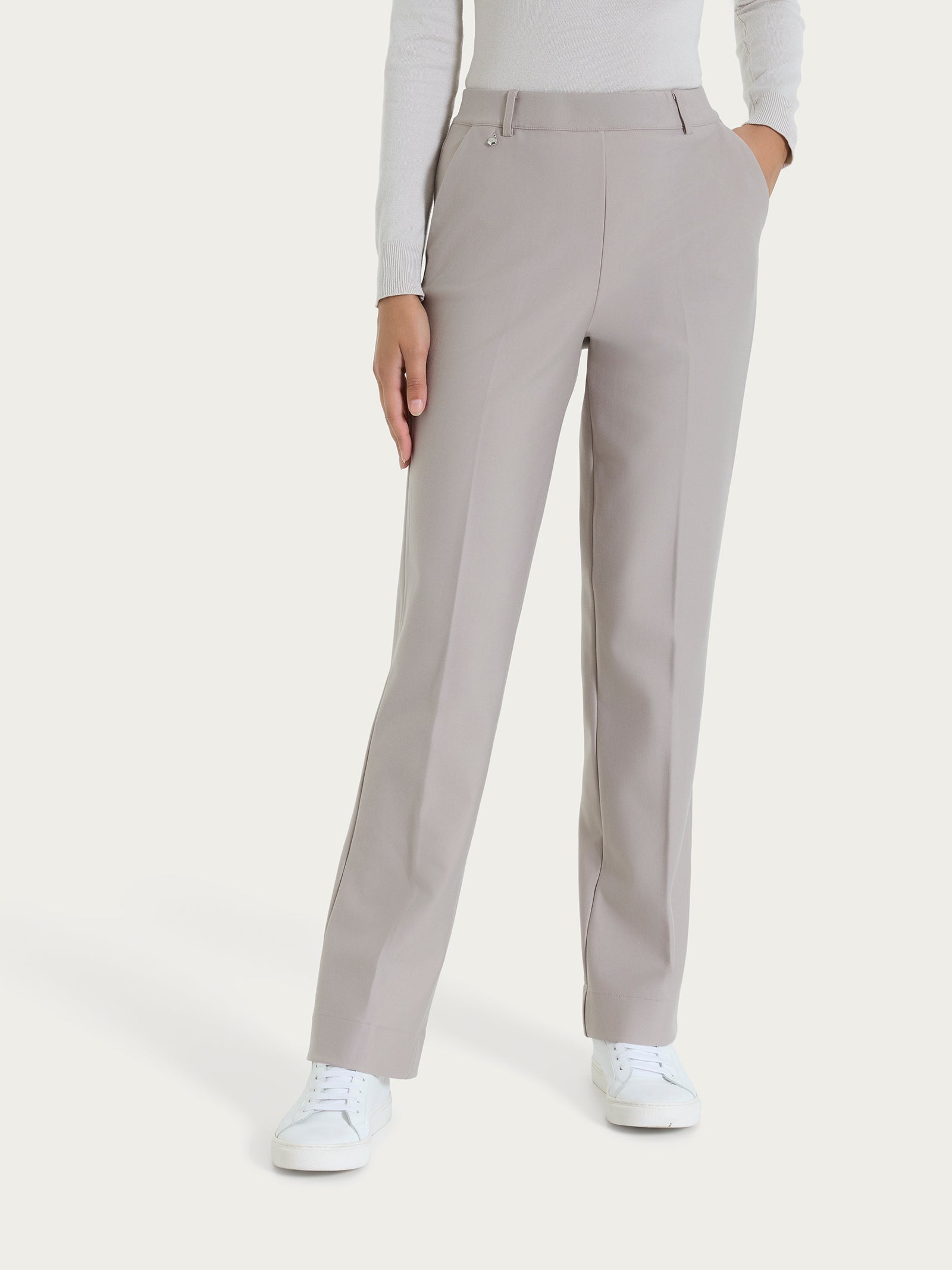 Pantalone ampio con tasche e risvolto in Compact Grigi Donna - Ragno