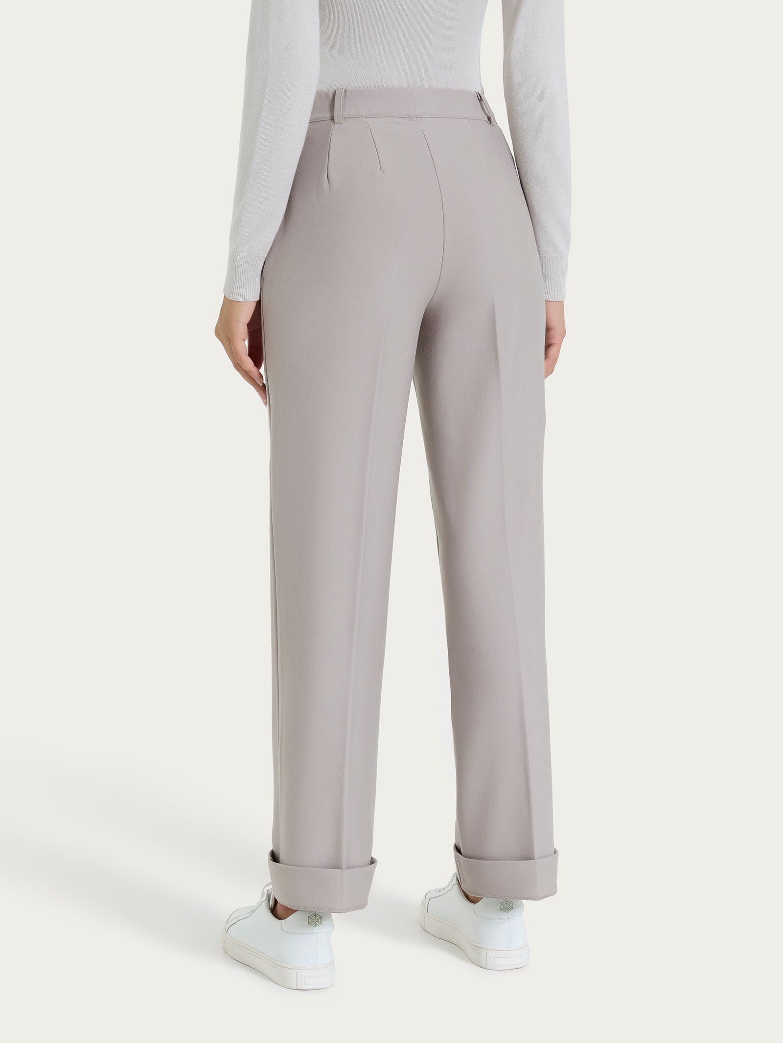 Pantalone ampio con tasche e risvolto in Compact Grigi Donna - Ragno