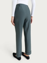 Women's Wide Pants with Pockets and Cuffs in Compact Gray - Ragno