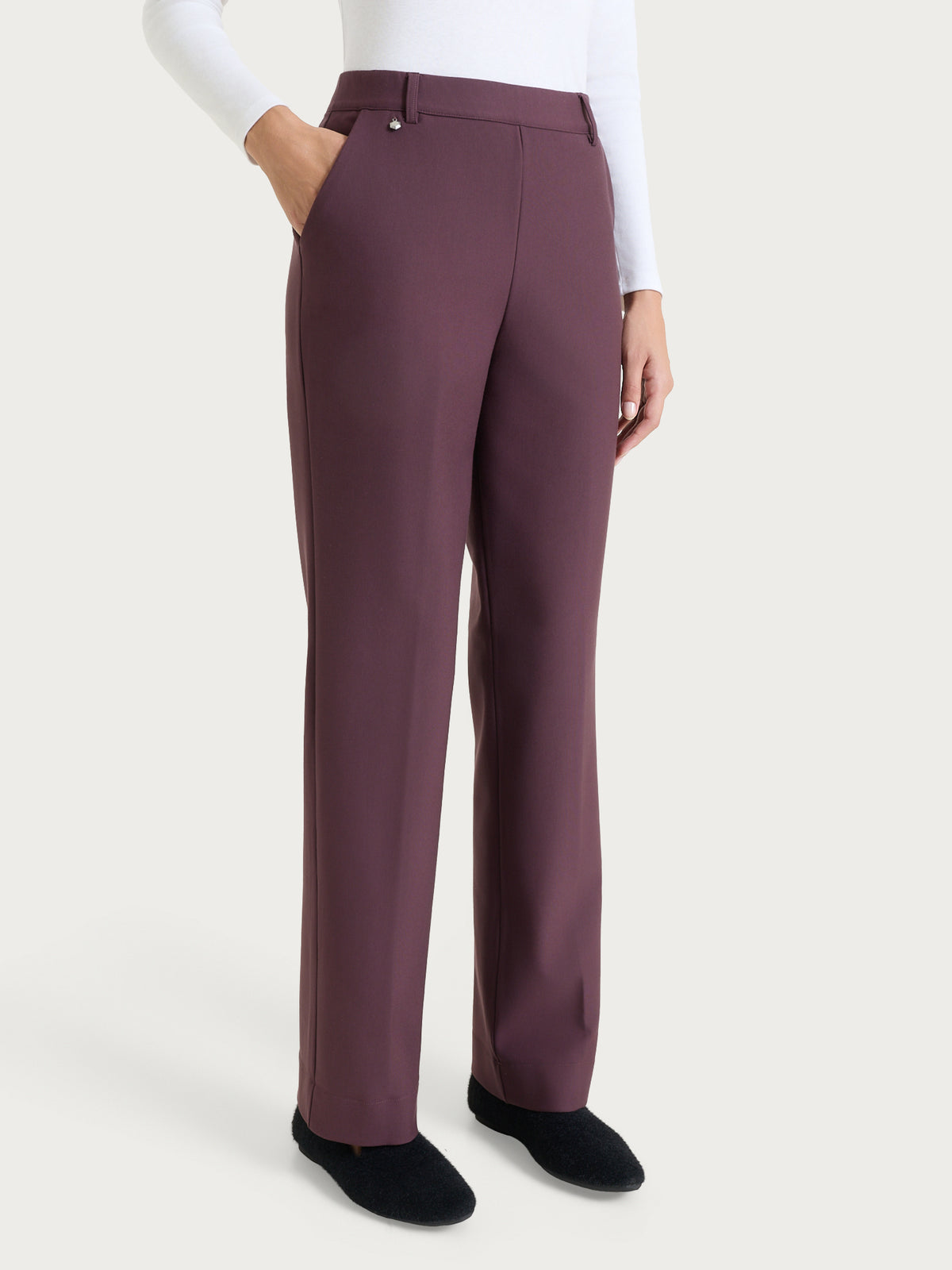 Women's Wide Pants with Pockets and Cuffs in Compact Purple - Ragno