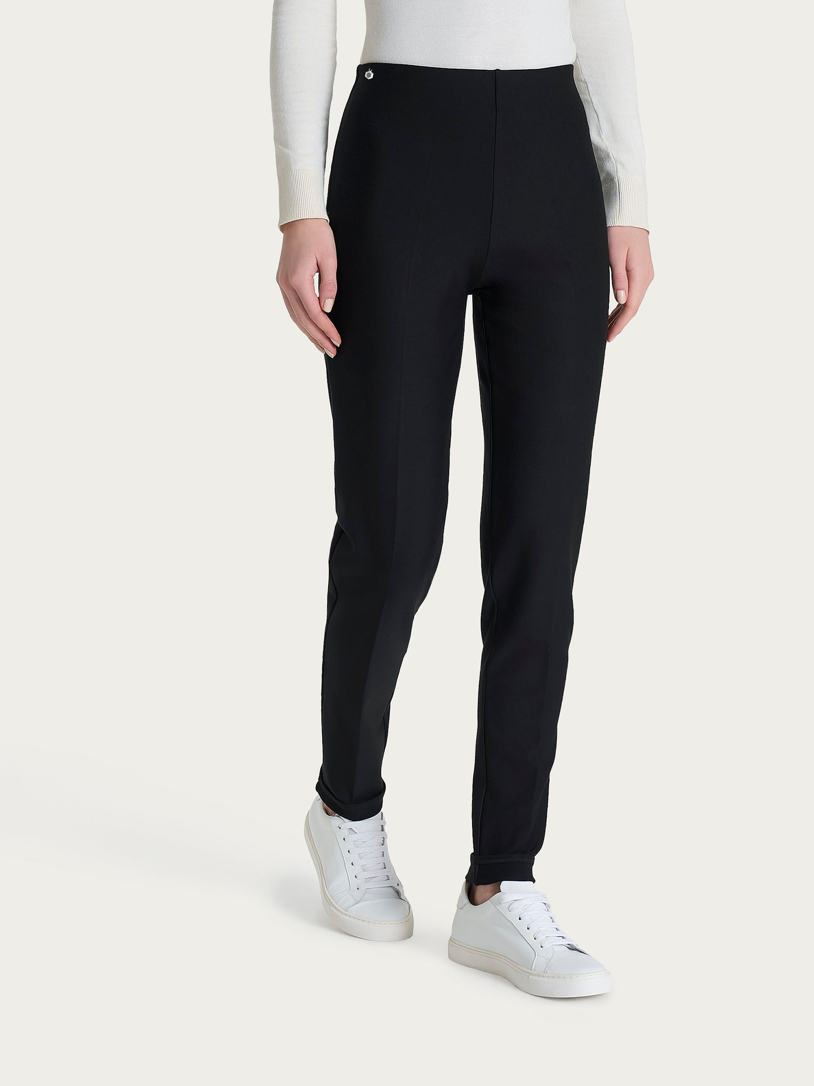 Pantalone a sigaretta con risvolto in Compact Neri Donna - Ragno