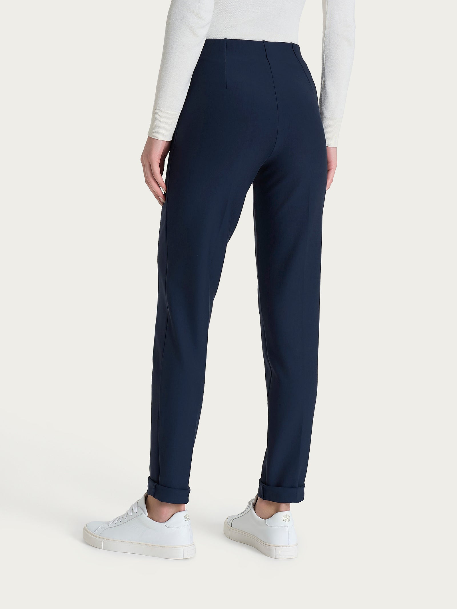 Pantalone a sigaretta con risvolto in Compact Blu Donna - Ragno