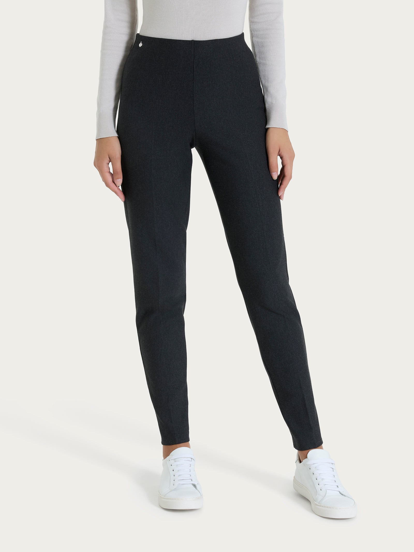 Pantalone a sigaretta con risvolto in Compact Neri Donna - Ragno