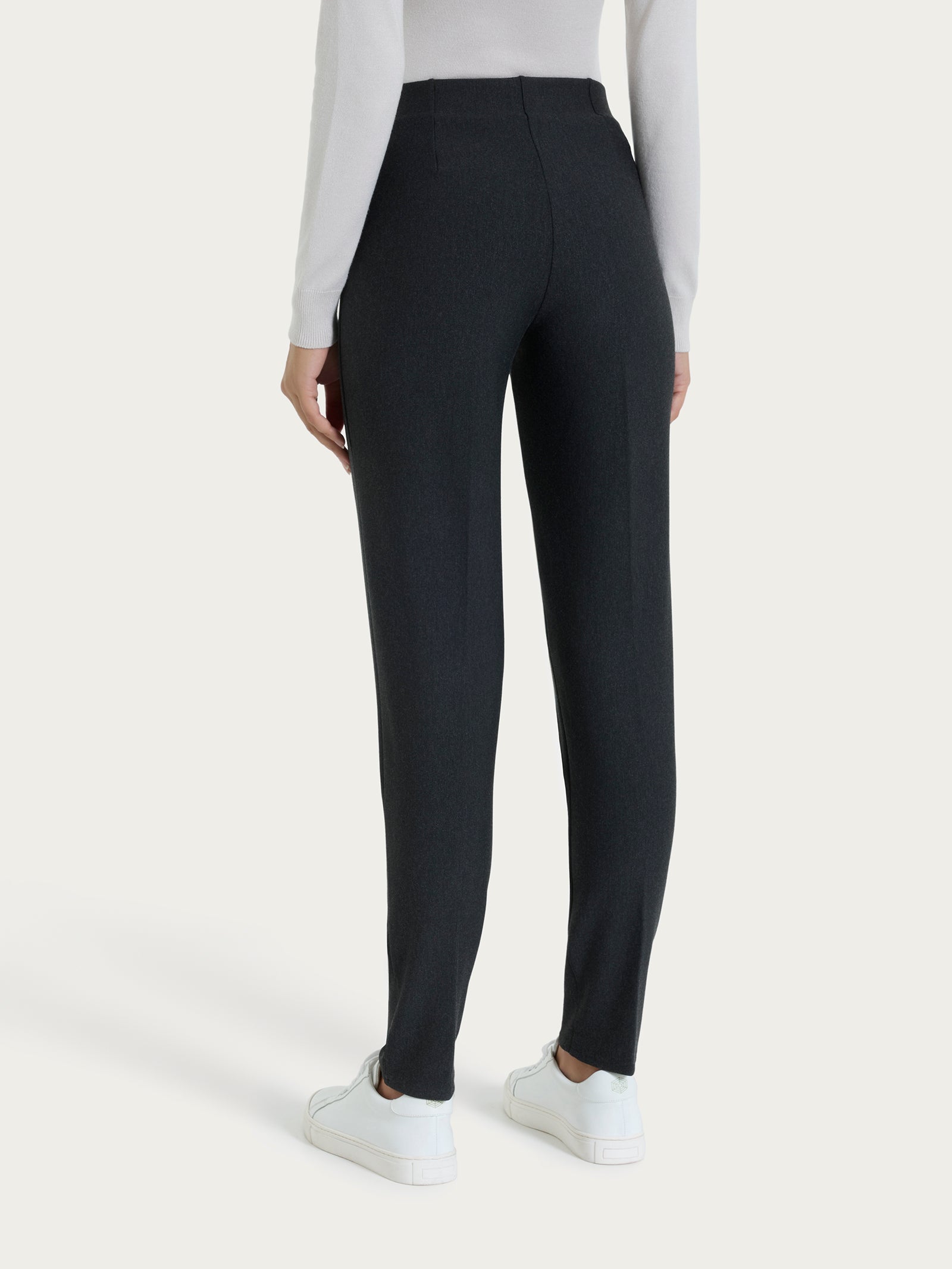 Pantalone a sigaretta con risvolto in Compact Neri Donna - Ragno